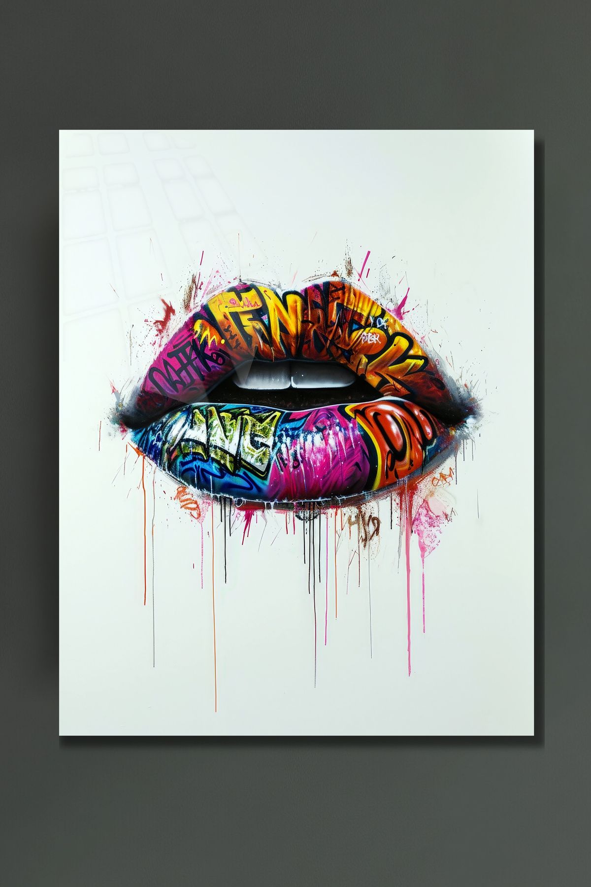 glassartdesign Pop Art Dudak Grafiti Sanatı Cam Tablo-Modern Tablo
