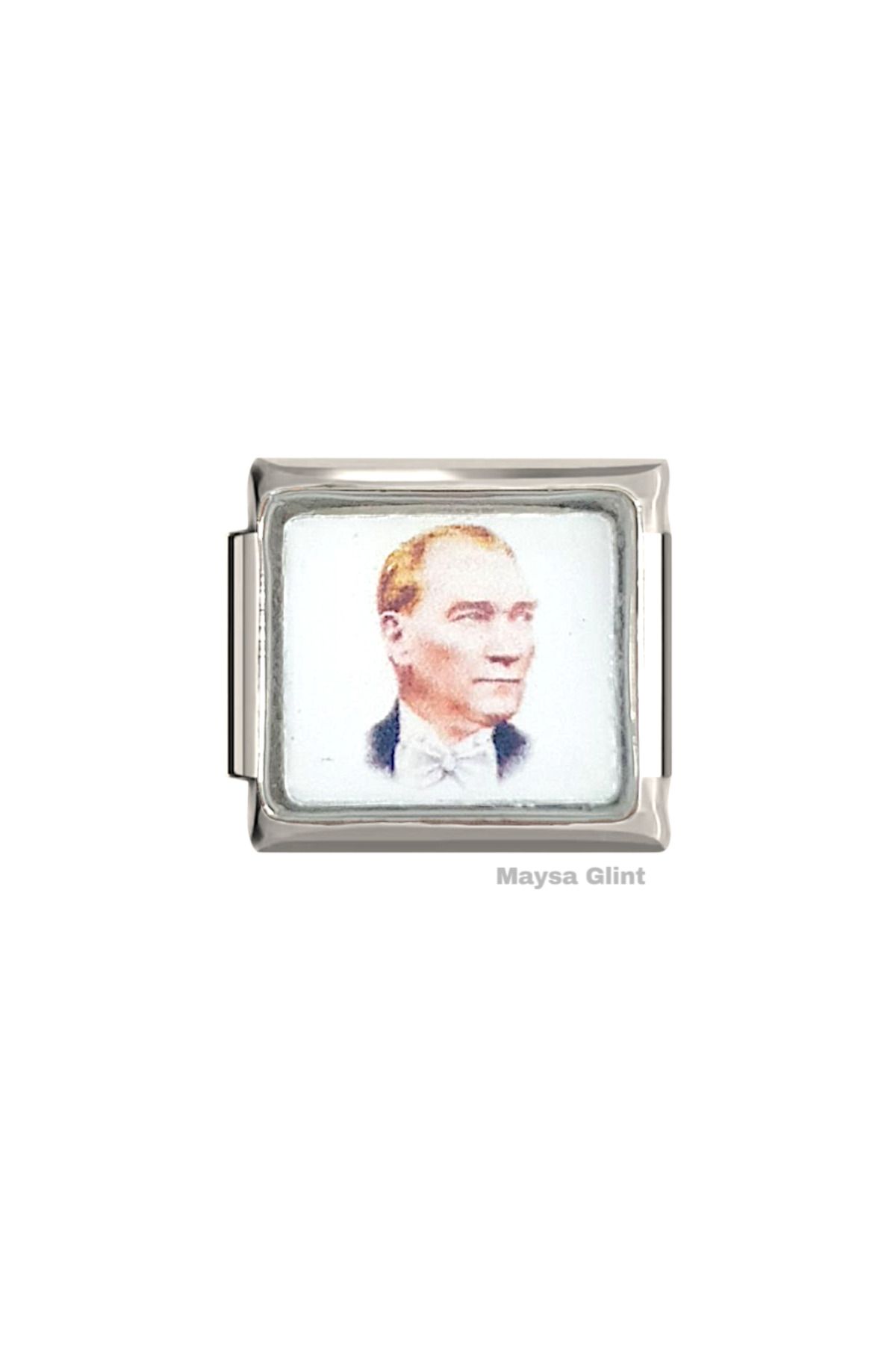 Maysa Glint Mustafa Kemal Atatürk Portre Paslanmaz Çelik Charm İtalyan Bileklik Charmı