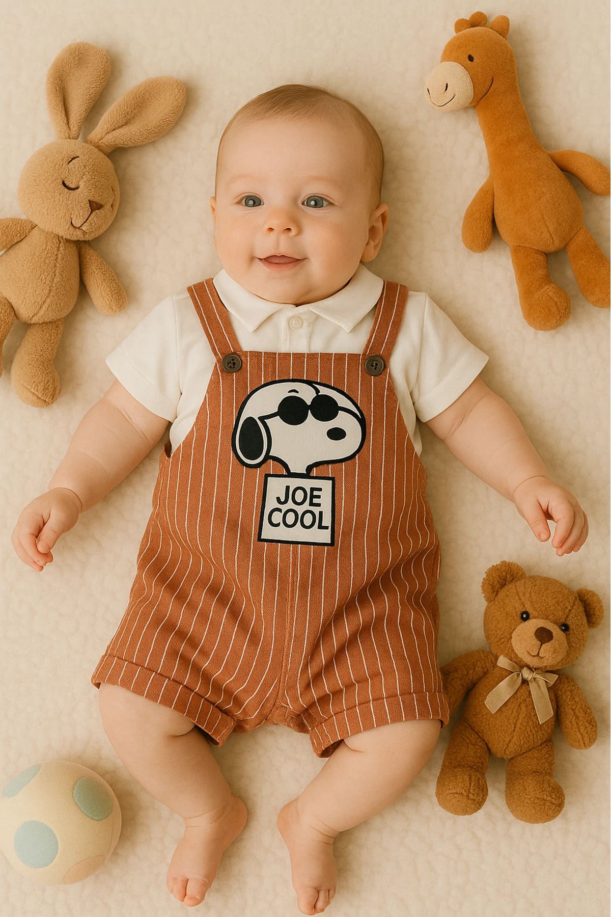 BEBEYOGİ Bebek Salopet Çizgili Joe Cool Baskılı 6-18 Ay Kiremit