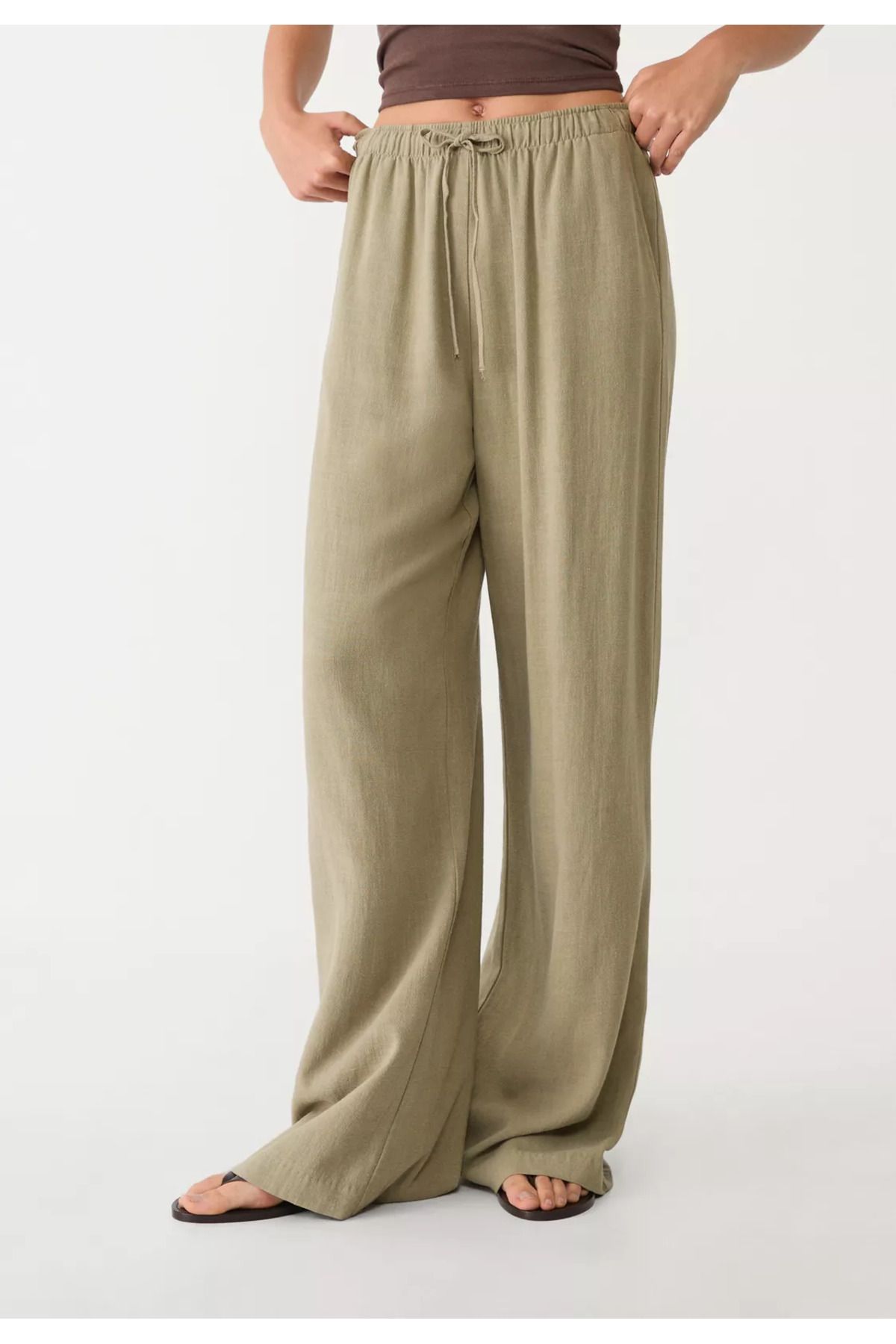 GREY Keten Bol Kesim Palazzo Pantolon