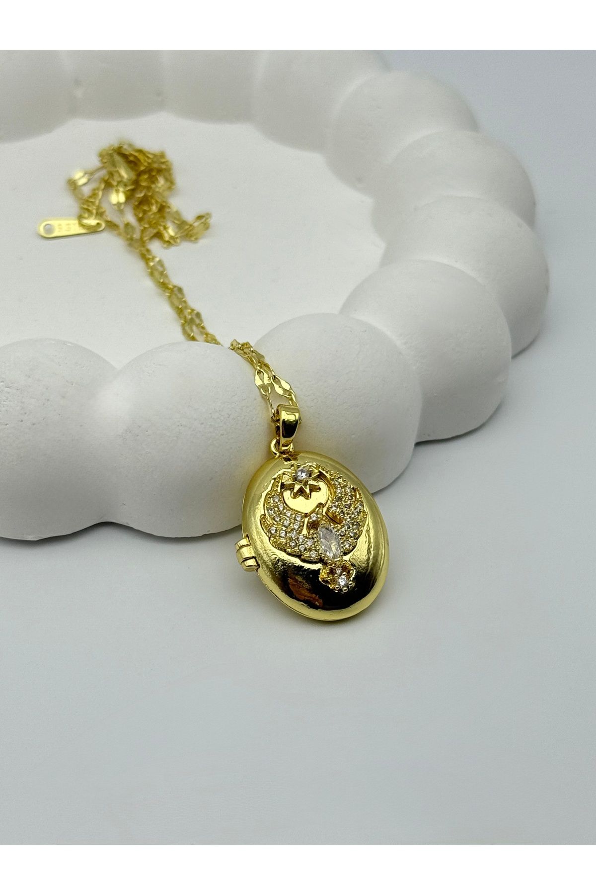 ilvesa shop Alya Anka Kuşu Açılabilir Kapaklı Madalyon Çelik Kolye