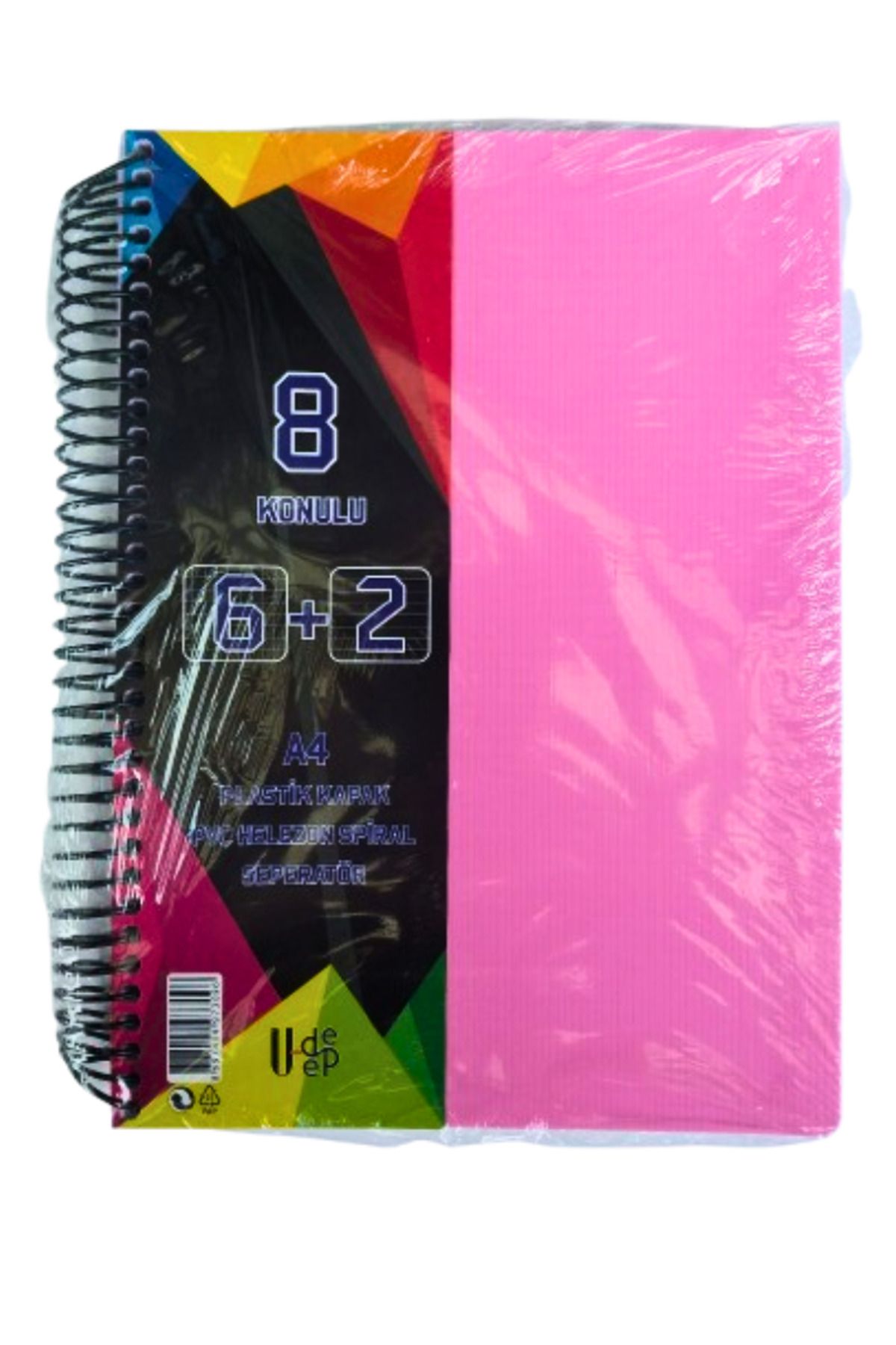 Glanart a4 boy 6+2 ayraçlı defter dersane defteri (6 kareli 2 çizgili ) 200 yaprak 8 bölümlü udep
