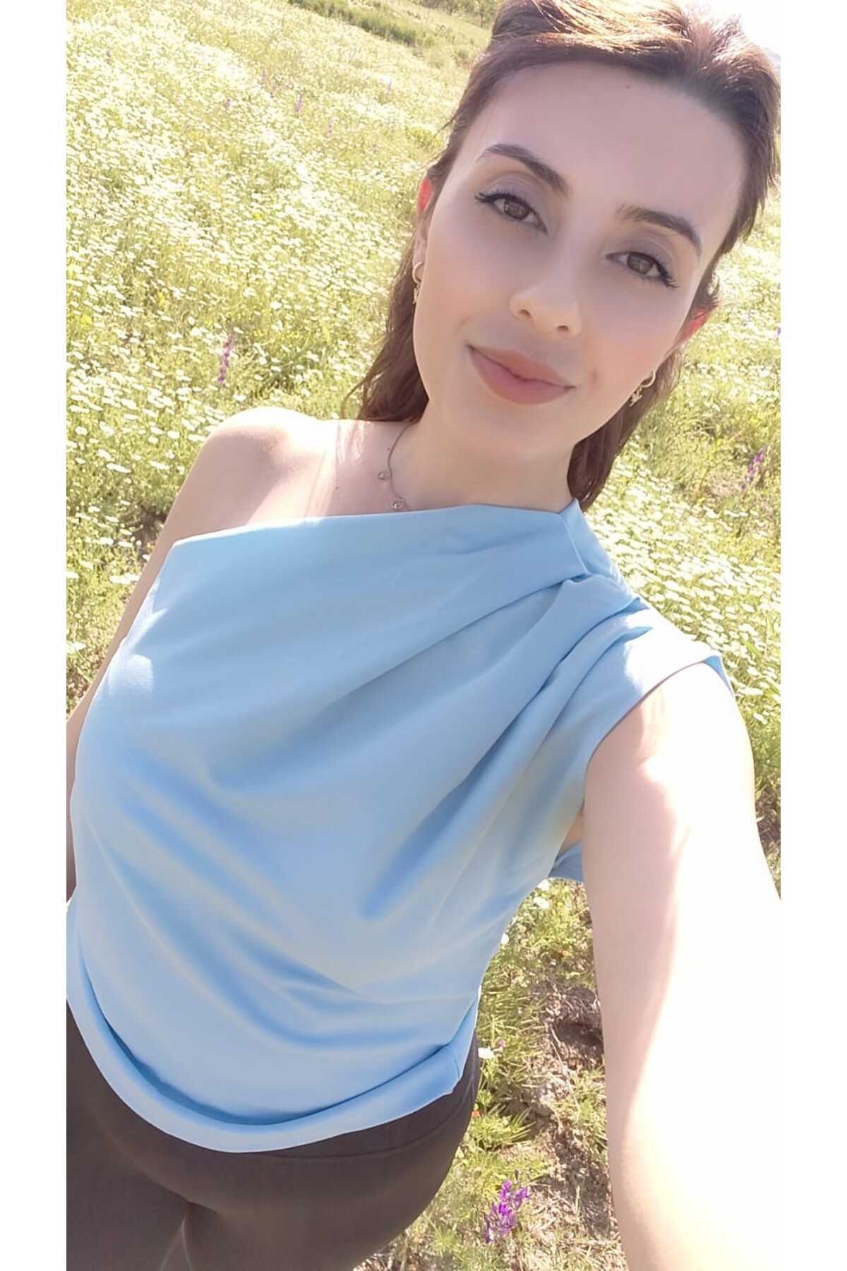 ecenurbutik BLUZ Likralı Drapeli Tek Omuz tasarım Bluz (Detaylar Açıklamada )
