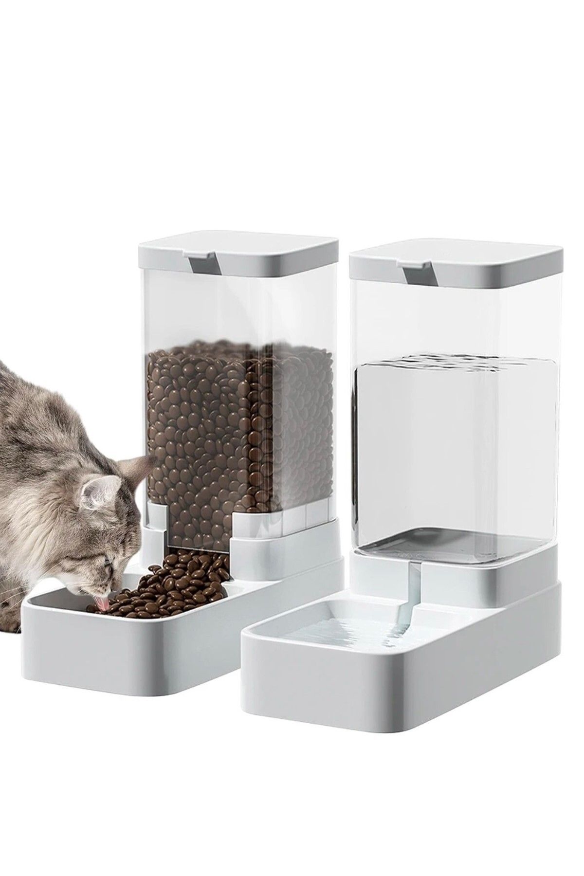 TEKNETSTORE Otomatik Kedi ve Köpek Mama Su Kabı Sebili Pınarı 2'li Set Mama 2.1 Kg Su Kasesi 3.8 L Kapasite