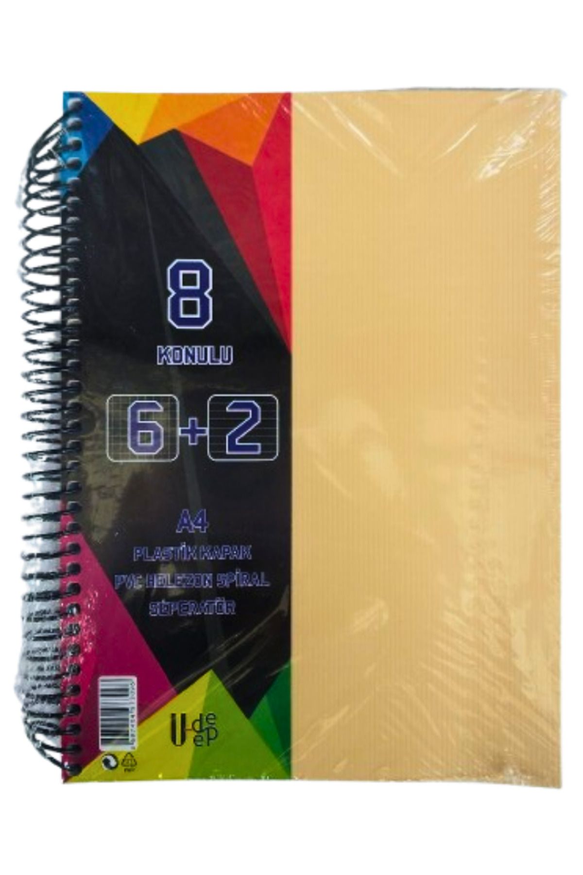 Glanart a4 boy 6+2 ayraçlı defter dersane defteri (6 kareli 2 çizgili ) 200 yaprak 8 bölümlü udep