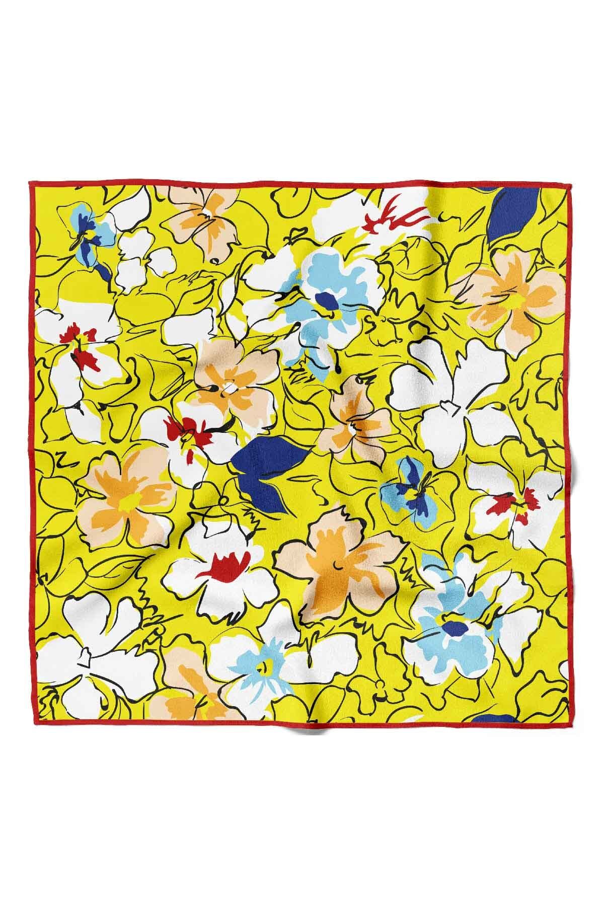 Modabutik Bandana De Dama Cu Model Frunze 50x50 Galben Albastru Dg0476-22 Femeie - 50 x 50