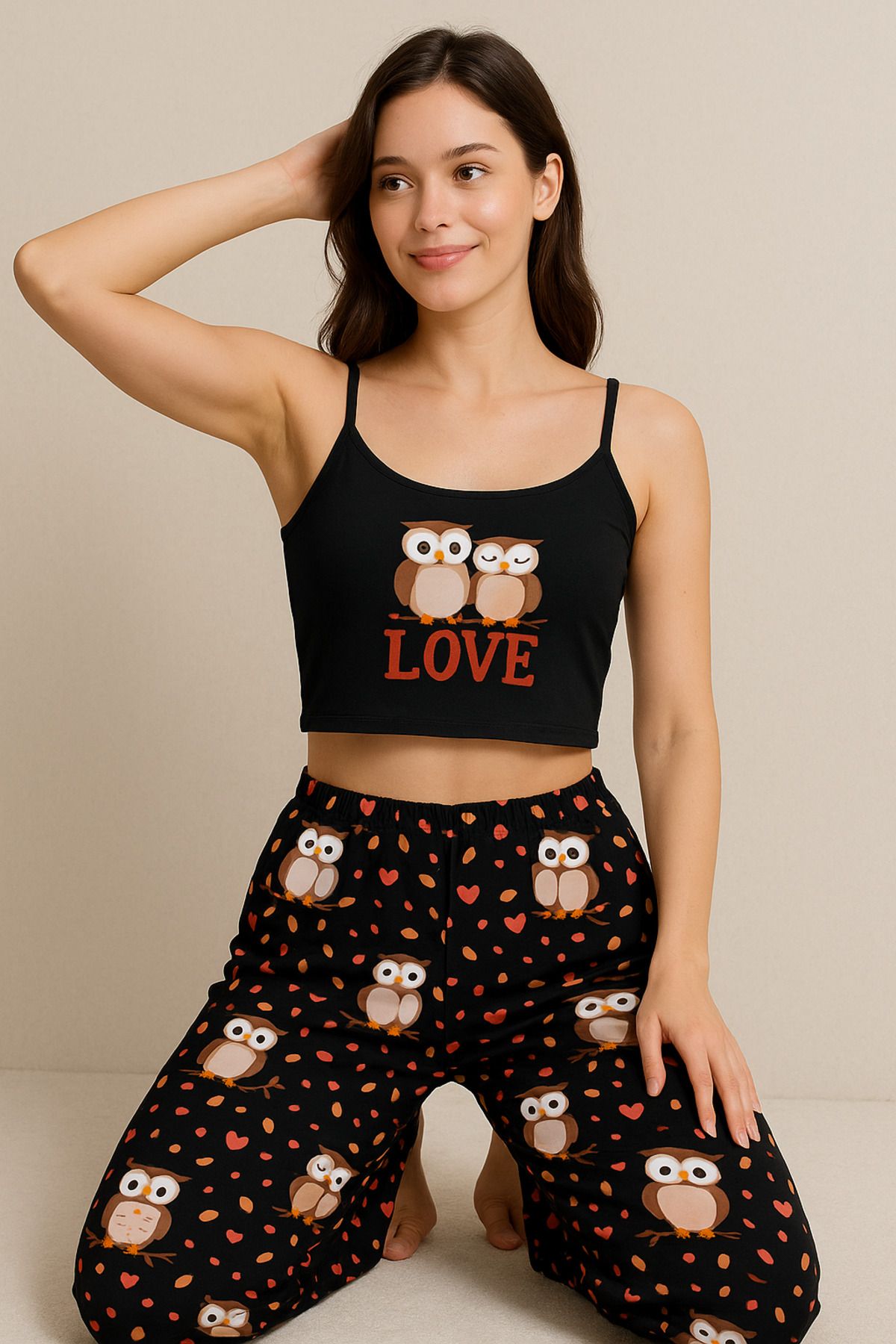 PEMBİŞ HOMEWEAR Bahd Owl2 Askılı Pijama Takımı