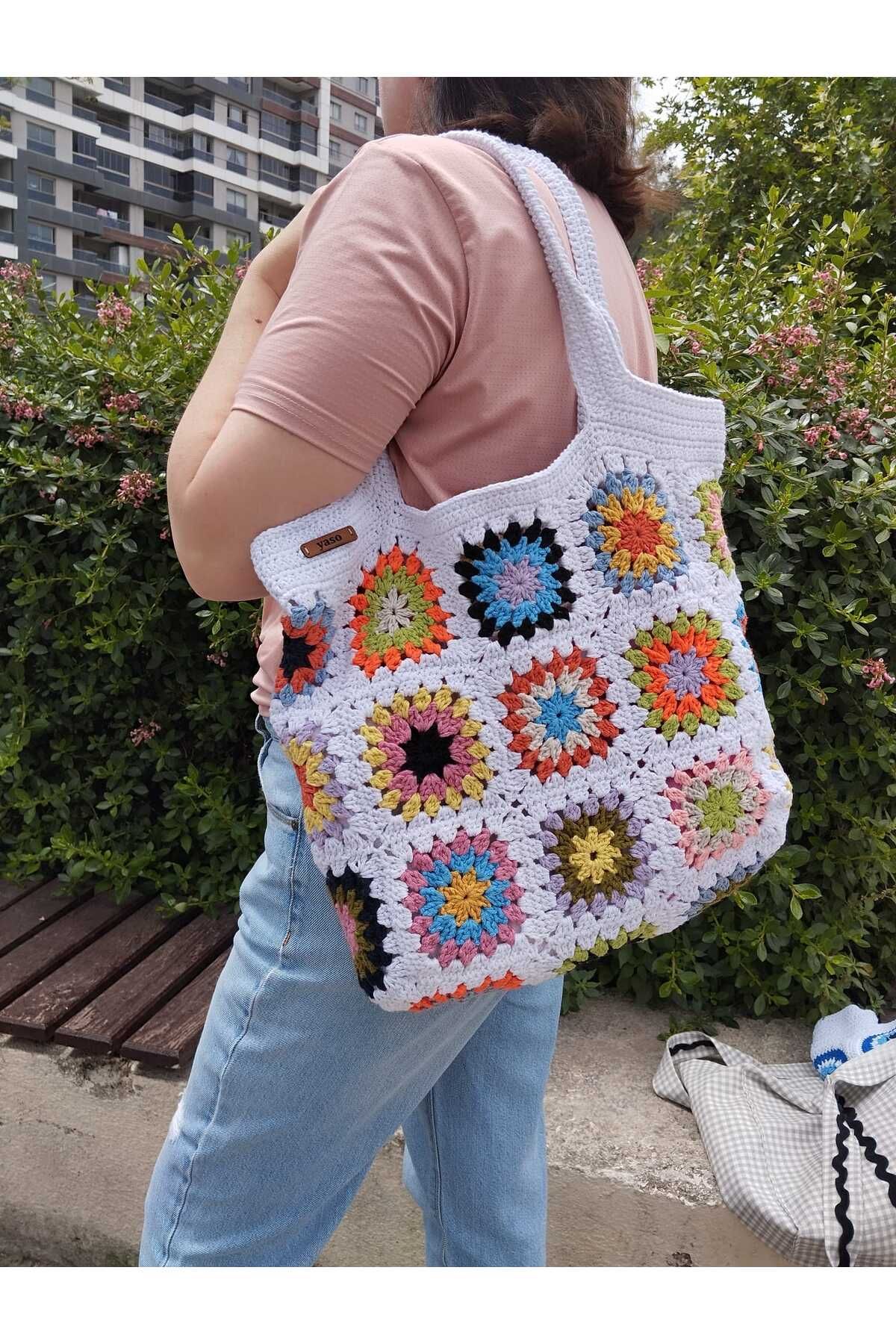 yaso shop Renkli El Örgüsü Omuz Çantası Kadın Çanta