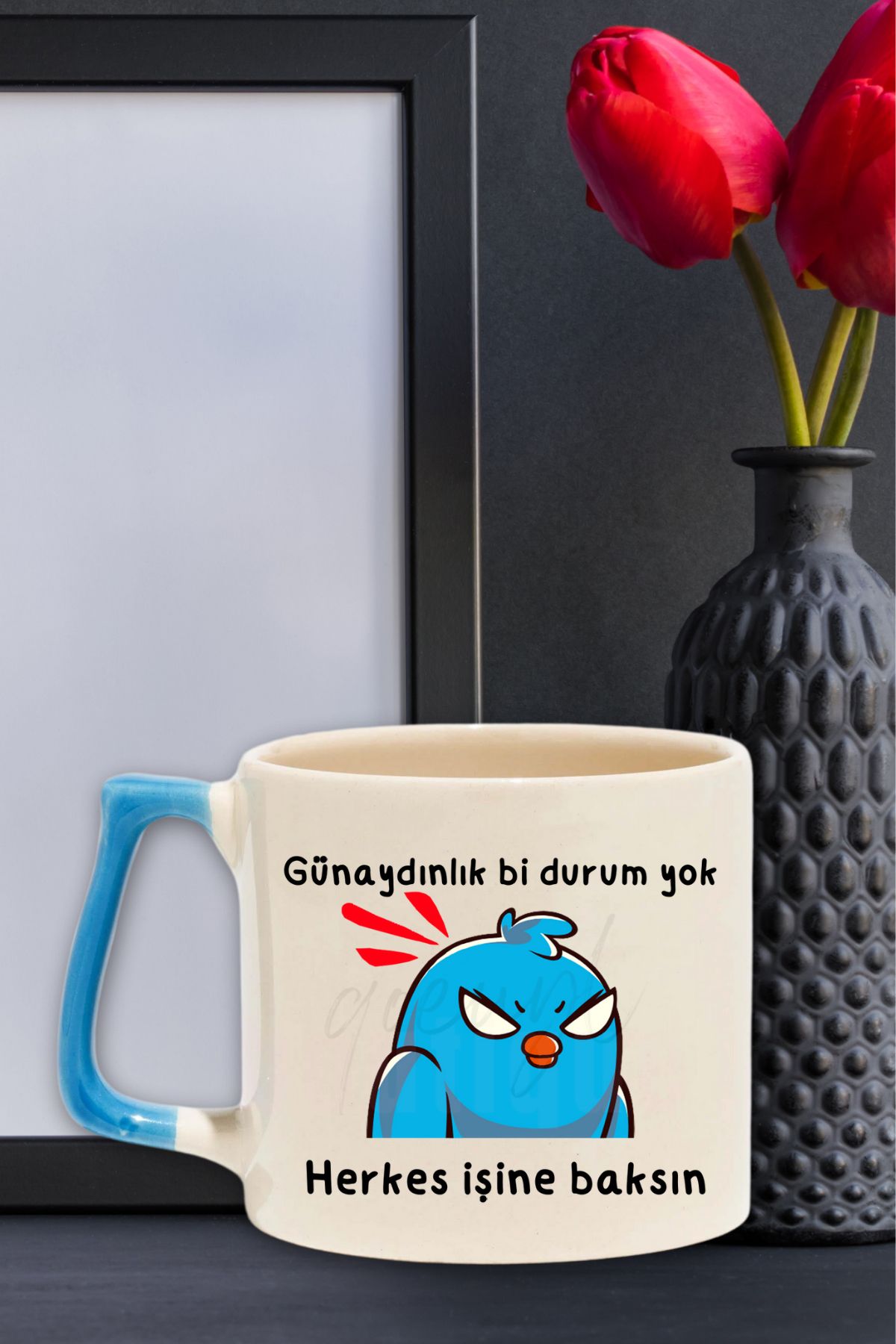 qoeuyl boutique Günaydınlık Bi Durum Yok Herkes İşine Baksın Baskılı Eğlenceli Renkli Kulplu Modern Seramik Kupa