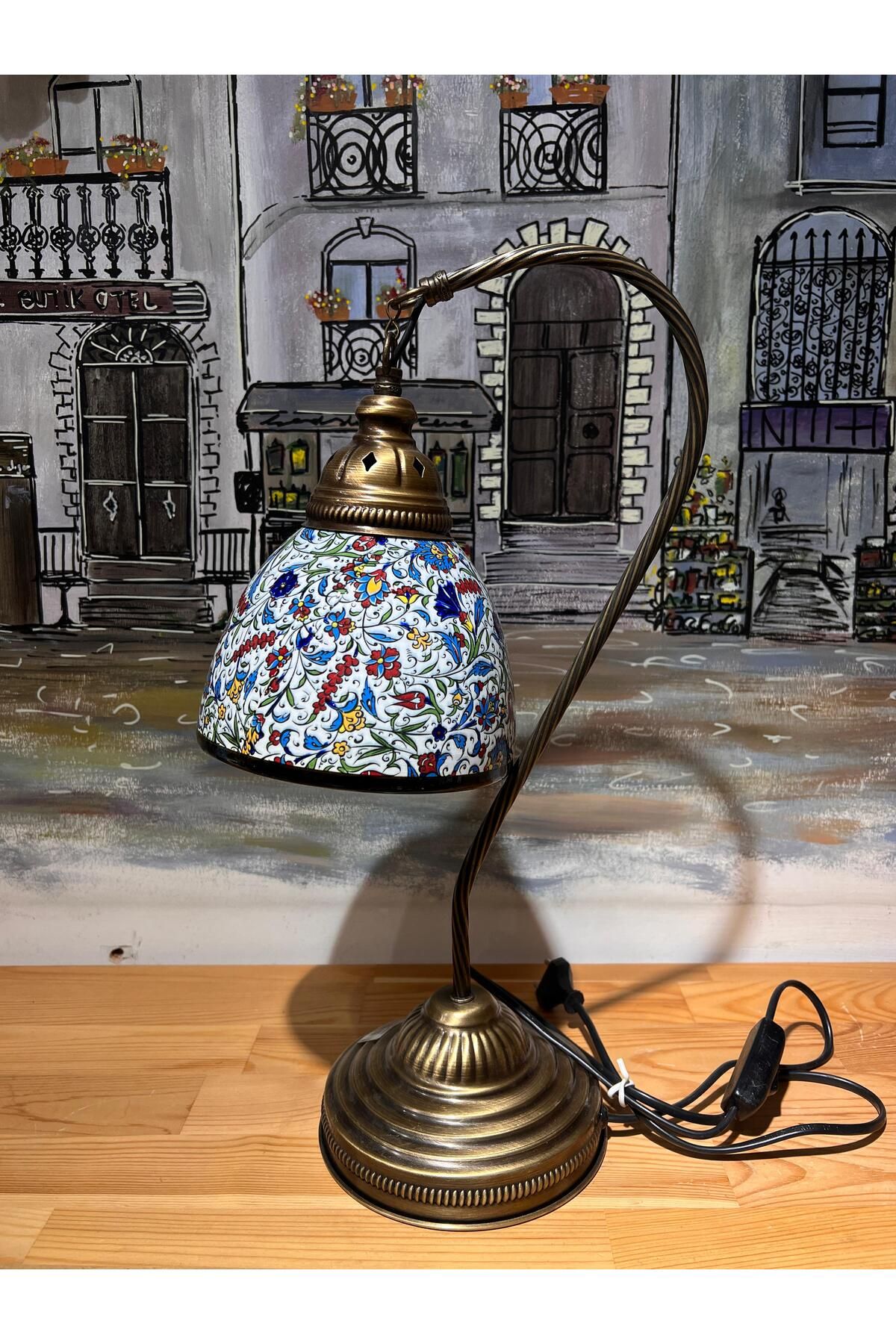 MeMy Design Seramik Tezhip/Samur Başlıklı Masa Lambası