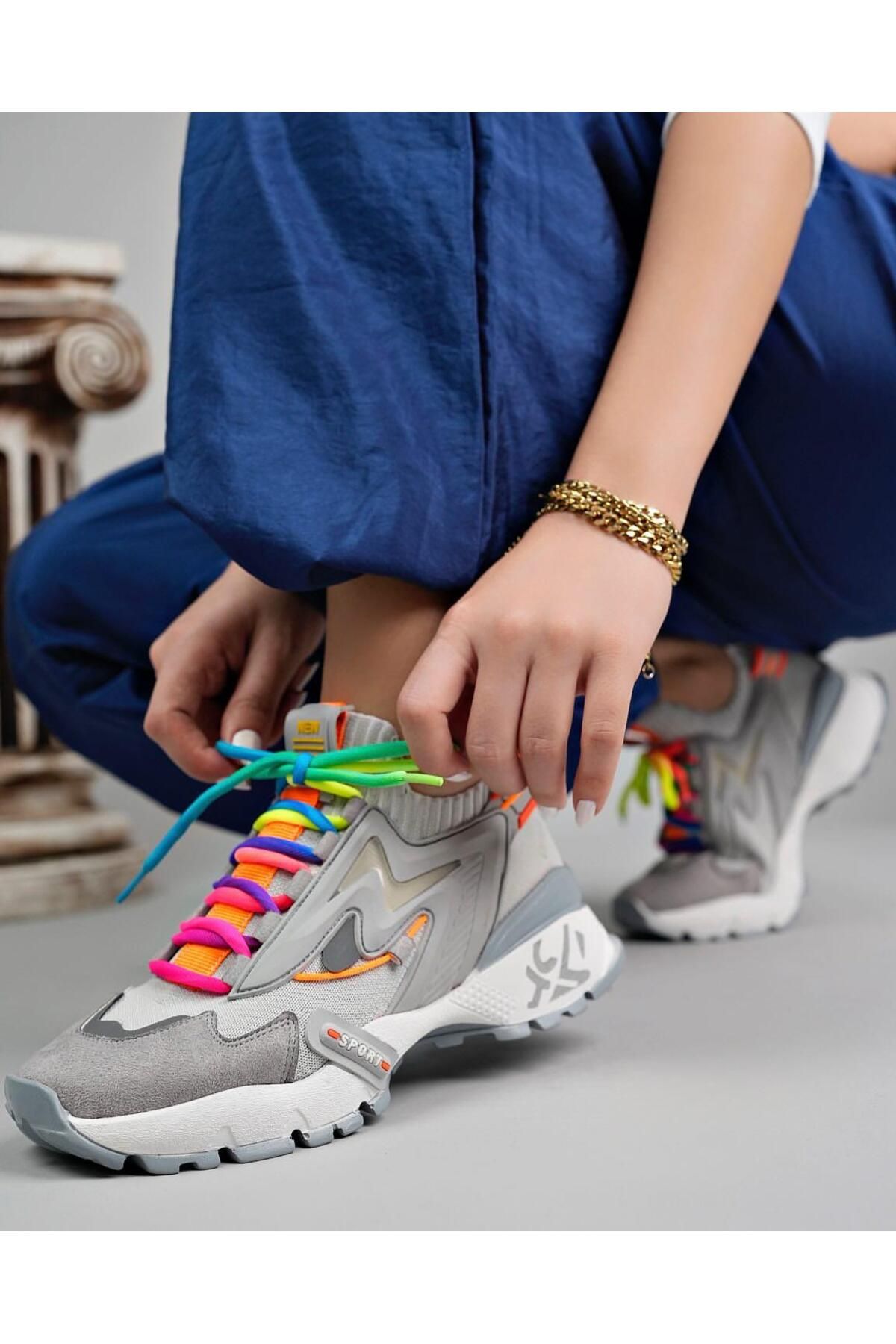 Tuğba Ortopedi 0850 Kadın Gri/Renkli Rahat Sneaker