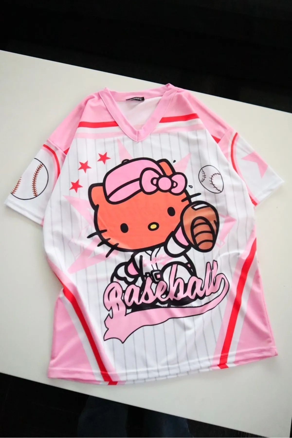 Style Pembe Beyzboll Hello Kıtty Forma Oversize