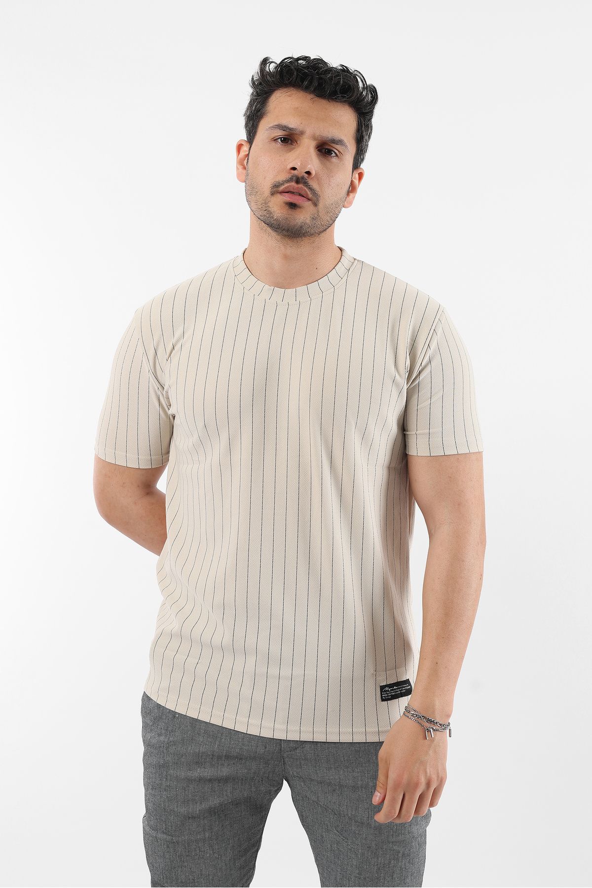 Rodrigo Erkek Bisiklet Yaka Çizgili Slim Fit T-shirt Tişört