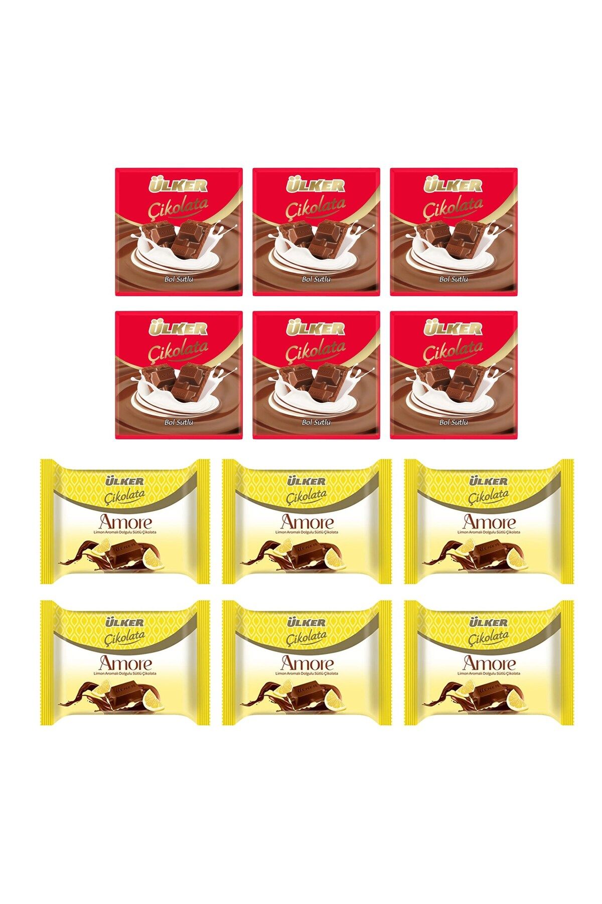 Ülker Sütlü Kare 60 gr 6 Ad. + Amore Limonlu Sütlü 54 gr 6 Ad.