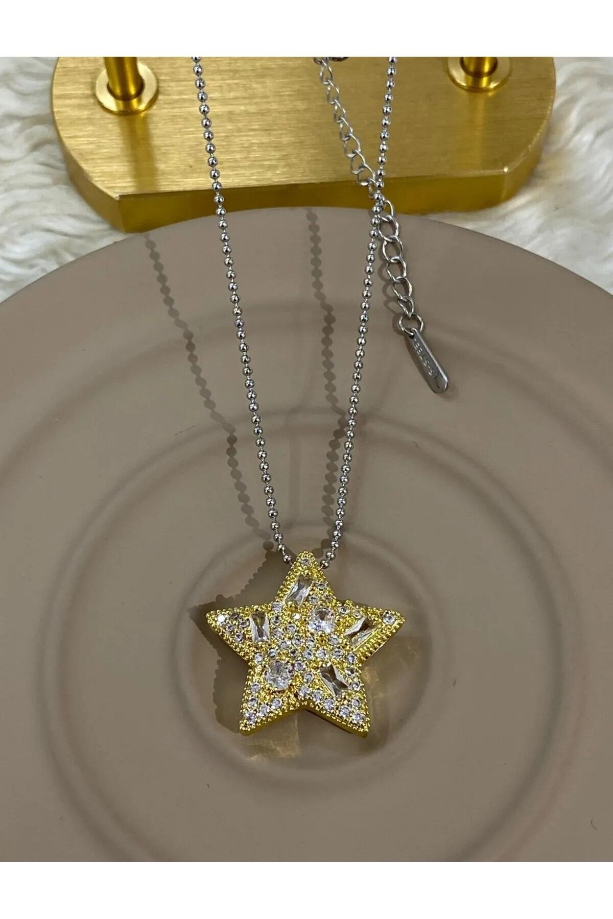 HEYjewelry Çelik Silver Yıldızlı Parıltılı Şık Kolye 45cm Kadın