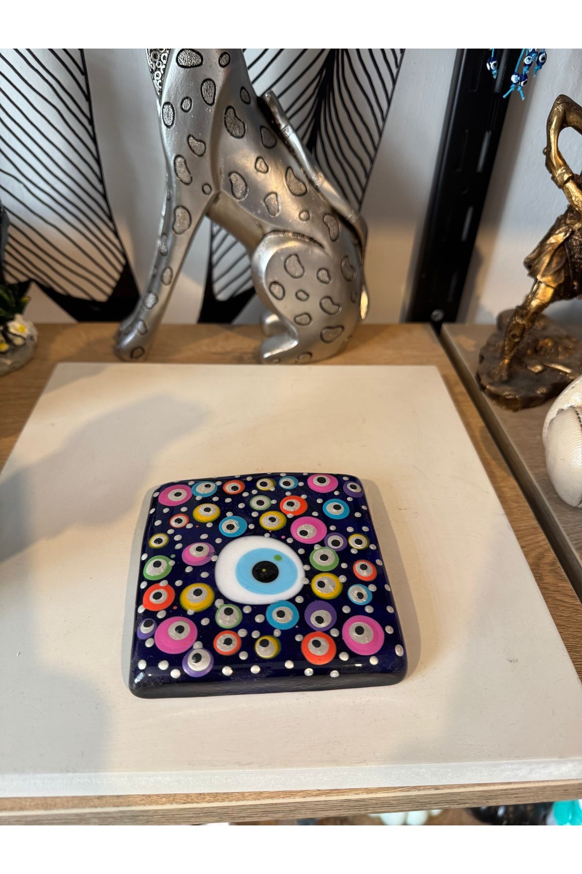 Atak Hediyelik Cam çini desenli nazarlık banyo gideri 10x10 cm