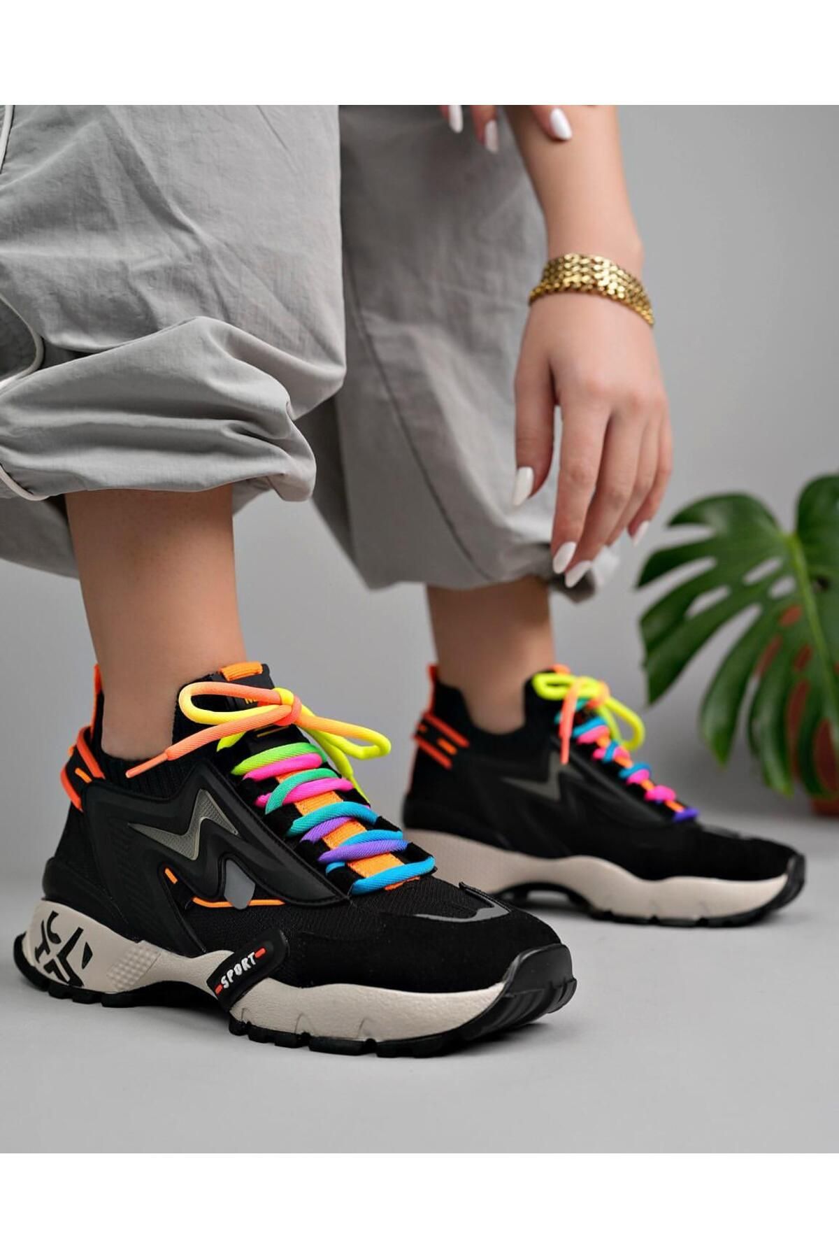 Tuğba Ortopedi 0850 Kadın Siyah/Renkli Rahat Sneaker