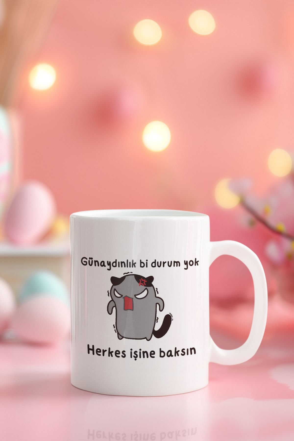 qoeuyl boutique Günaydınlık Bi Durum Yok Herkes İşine Baksın Baskılı Eğlenceli Hediyelik Beyaz Kupa Bardak