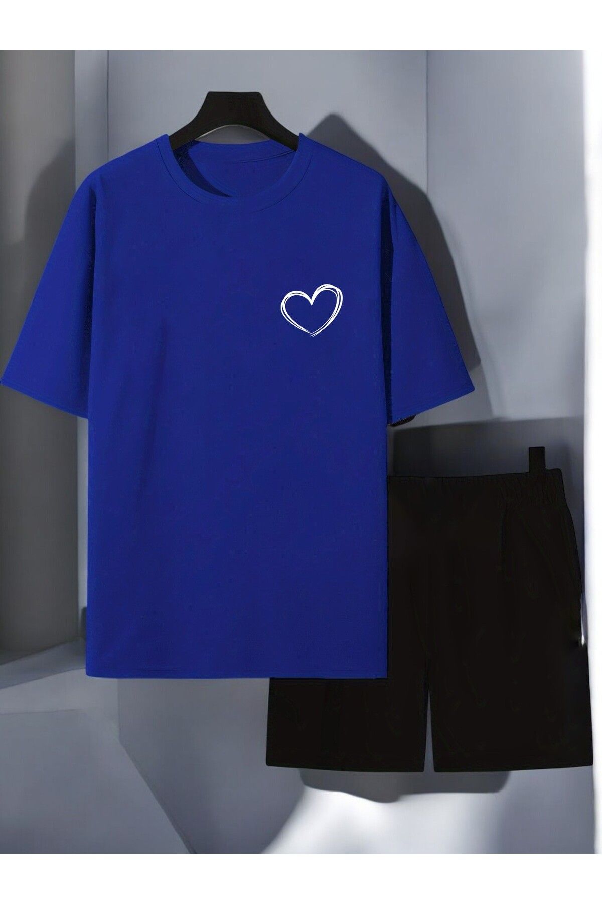 uyguntarz Unisex Cep Kalp Baskılı Tasarım Şort Takım