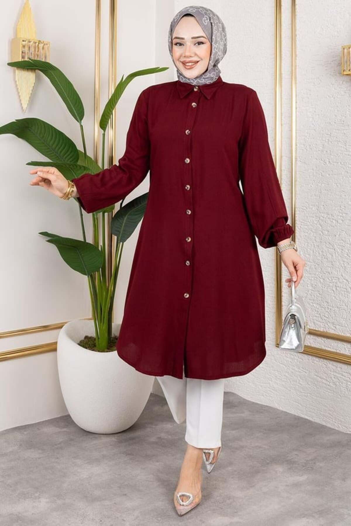 ORCHID Manşeti Lastikli Viskon Tunik