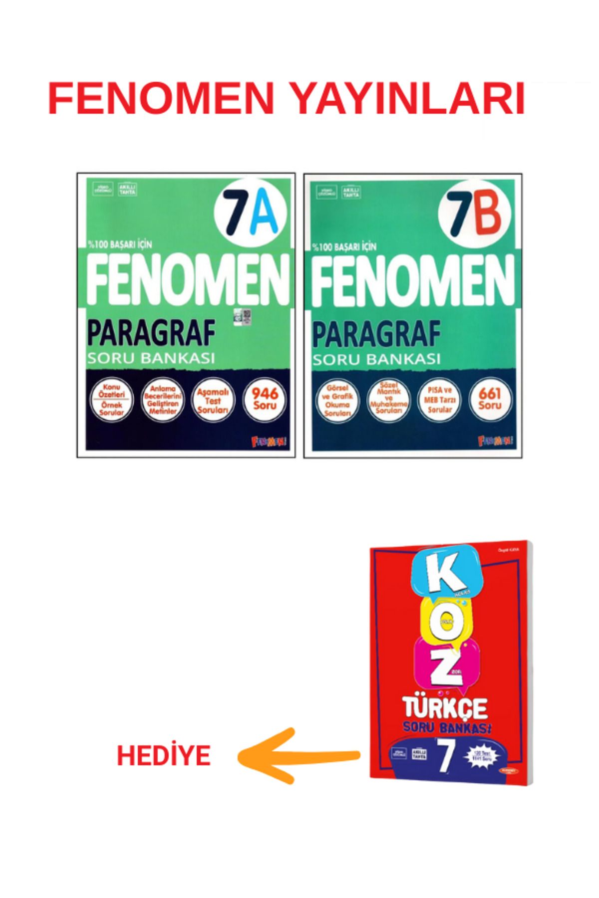 Fenomen Yayıncılık Fenomen 7. Sınıf Paragraf (A)+(B) Soru Bankası 2 Kitap