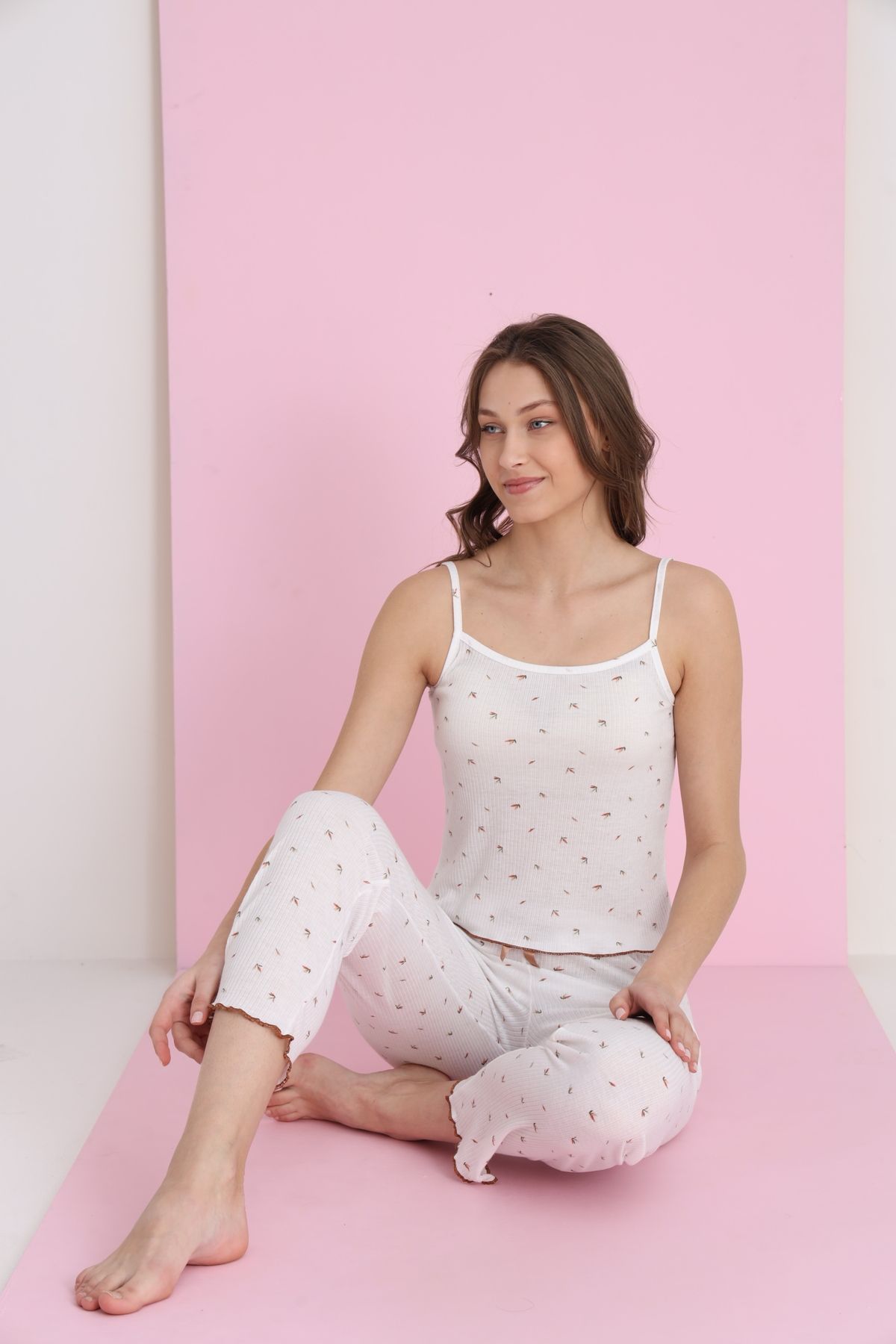 ELİTOL Raporlu Viskon İnce Askılı Pijama Takım