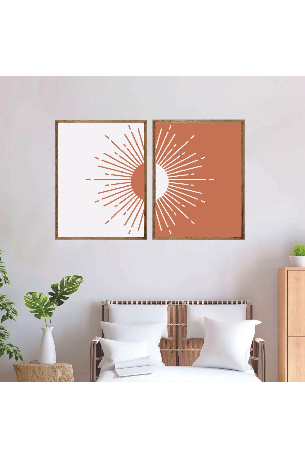 Dekorsiahome 2 Parça Ahşap Çerçeveli Oturma Odası Salon Mutfak Tablo Seti SET3154