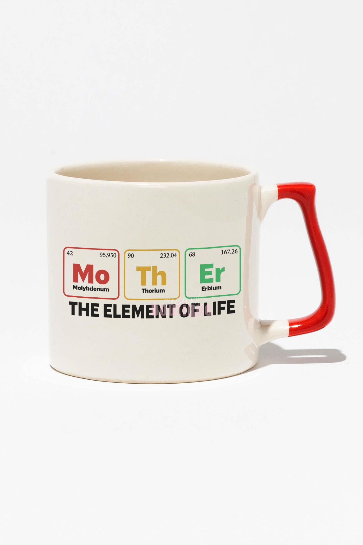 qoeuyl boutique "Mother The Element Of Life" Anlamlı Anneye Doğum Günü Hediye Kırmızı Kulplu Kupa Bardak