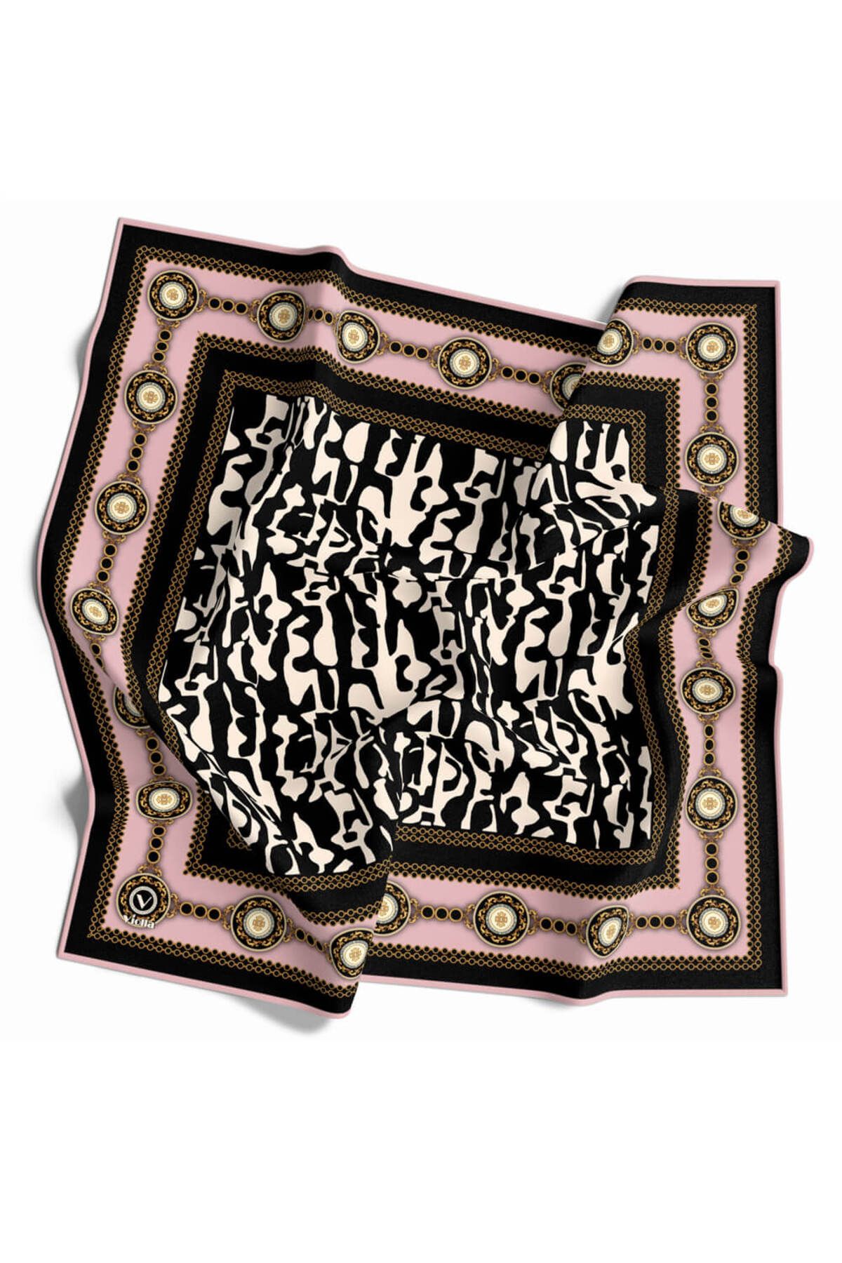 VİOLLA-Powder Color Twill Scarf - Dalmatian Pattern, 90X90, Silk Free, Hand Stitched 1