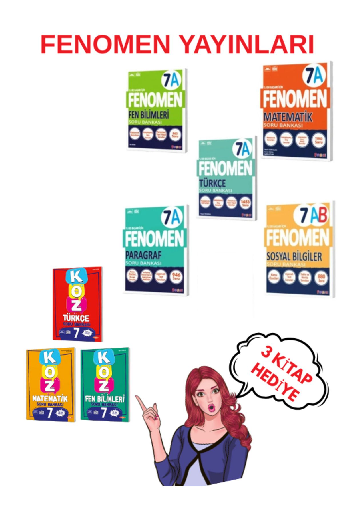 Fenomen Yayıncılık 7. Sınıf FENOMEN Matematik(A)-Fen Bilimleri(A)-Türkçe-Paragraf-Sosyal Bilgiler Soru Bankası Seti