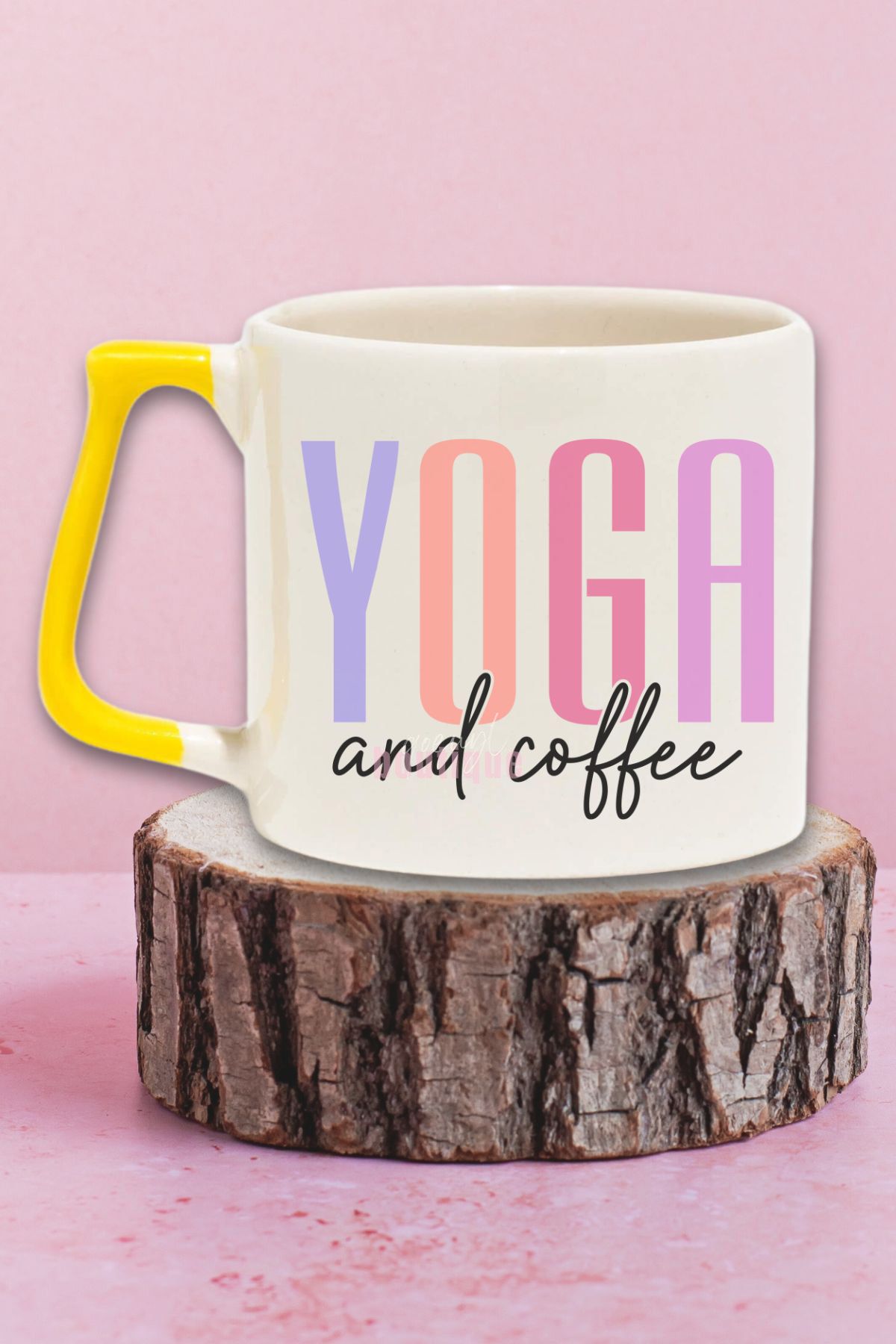 qoeuyl boutique "Yoga and Coffee" Yoga Kahve Tutkunları Arkadaşa Doğum Günü Hediye Sarı Kulplu Kupa Bardak
