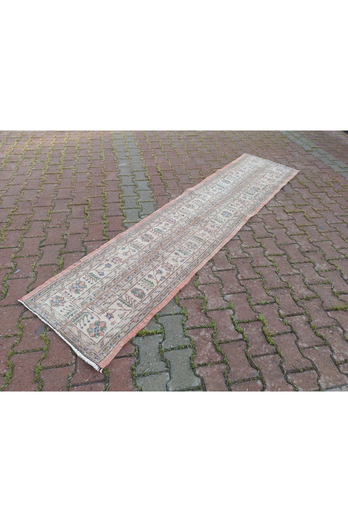ŞAHMERDANOĞLU Şahmerdanoğlu 68 x 290 Cm El Dokuması Vintec Yolluk Halı, Bej & Pembe Antreye Dekor 1231