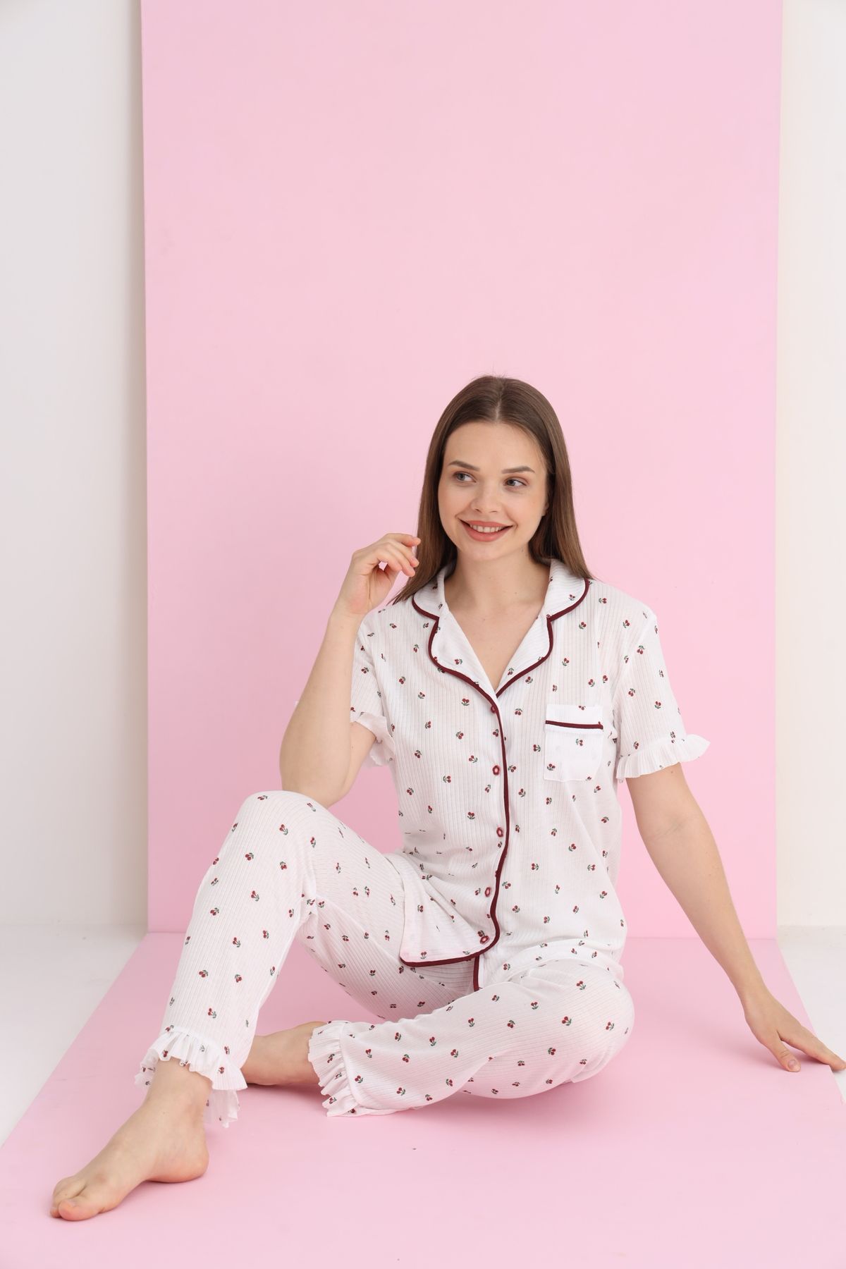 ELİTOL Raporlu Viskon Düğmeli Pijama Takım