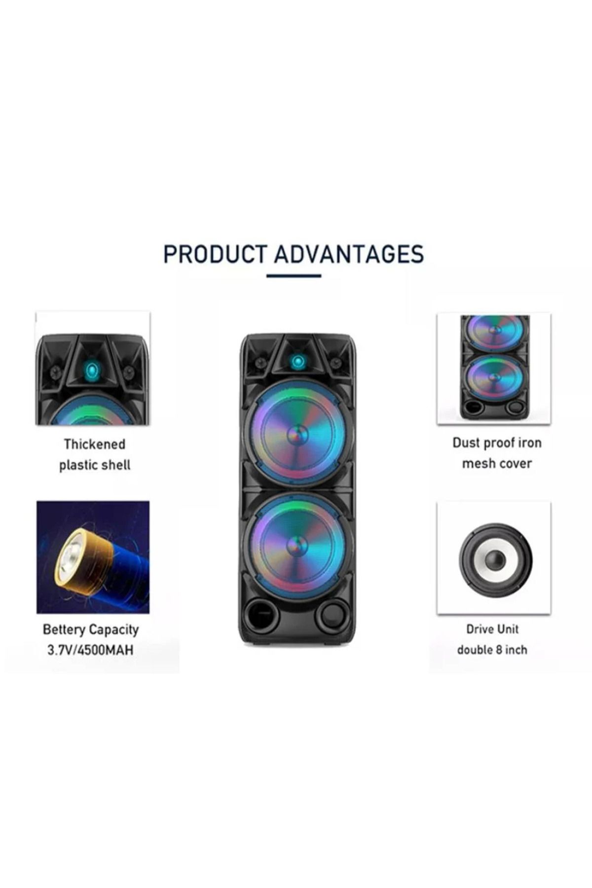 Primo Plus-ZQS8210 Bluetooth Speaker with Rechargeable Battery and RGB Lighting, Supports TWS,FM, USB, with MIC 7