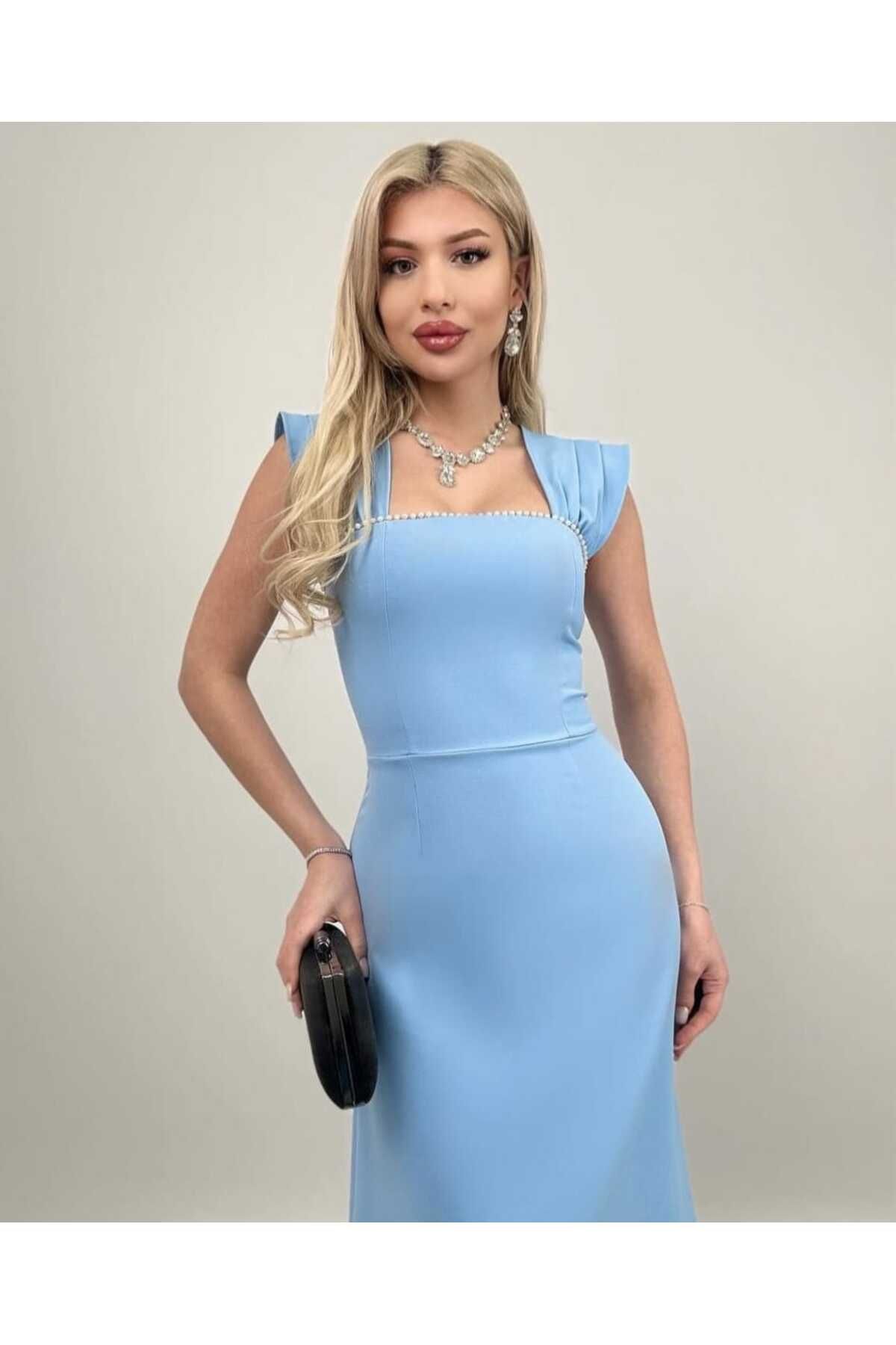 Ahzem Collection İnci Detaylı Midi Elbise