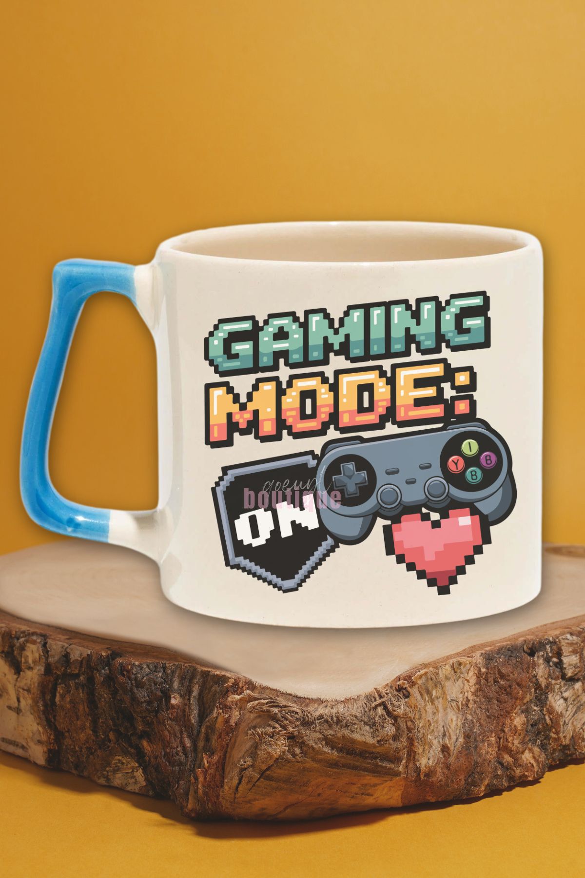 qoeuyl boutique "Gaming mode on" Oyun Modu Aktif Arkadaşa Sevgiliye Doğum Günü Hediye Mavi Kulplu Kupa Bardak