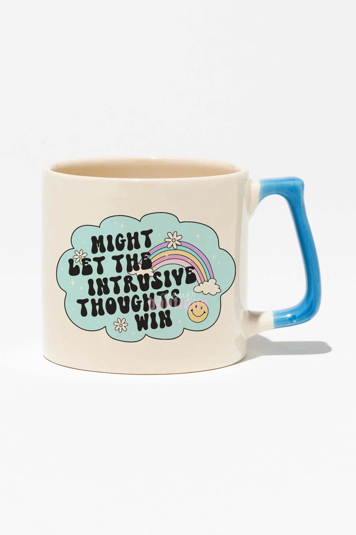 qoeuyl boutique "Might let the intrusive thoughts win" Komik Arkadaşa Doğum Günü Hediye Mavi Kulplu Kupa Bardak