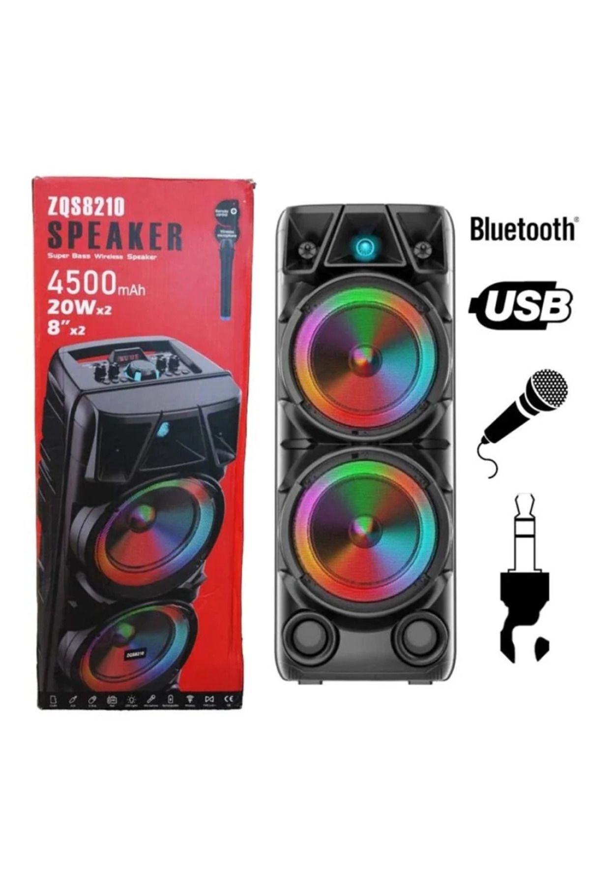 Primo Plus-ZQS8210 Bluetooth Speaker with Rechargeable Battery and RGB Lighting, Supports TWS,FM, USB, with MIC 8