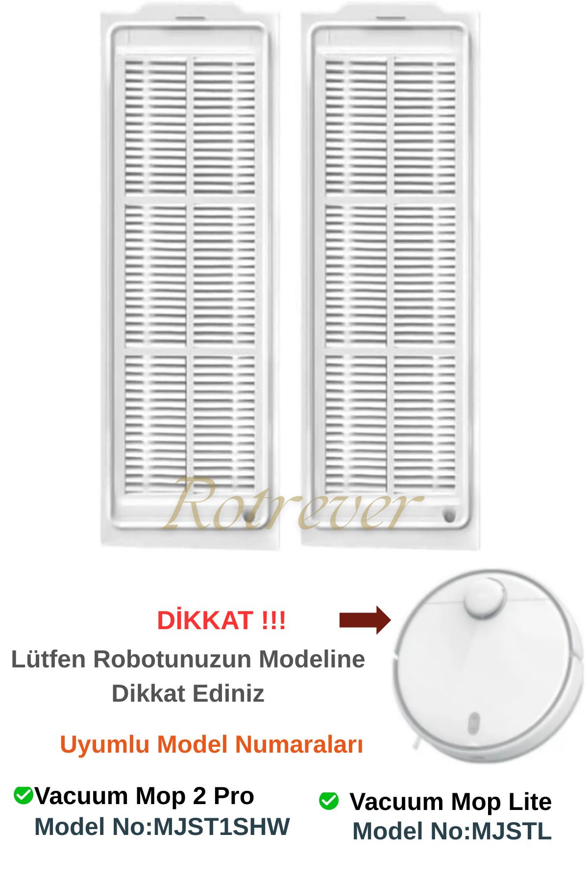 RotRever Xiaomi Vacuum Mop 2 Pro (MJST1SHW*Model No Dikkat) Robot Süpürge Uyumlu 2 Adet Hepa Filtre