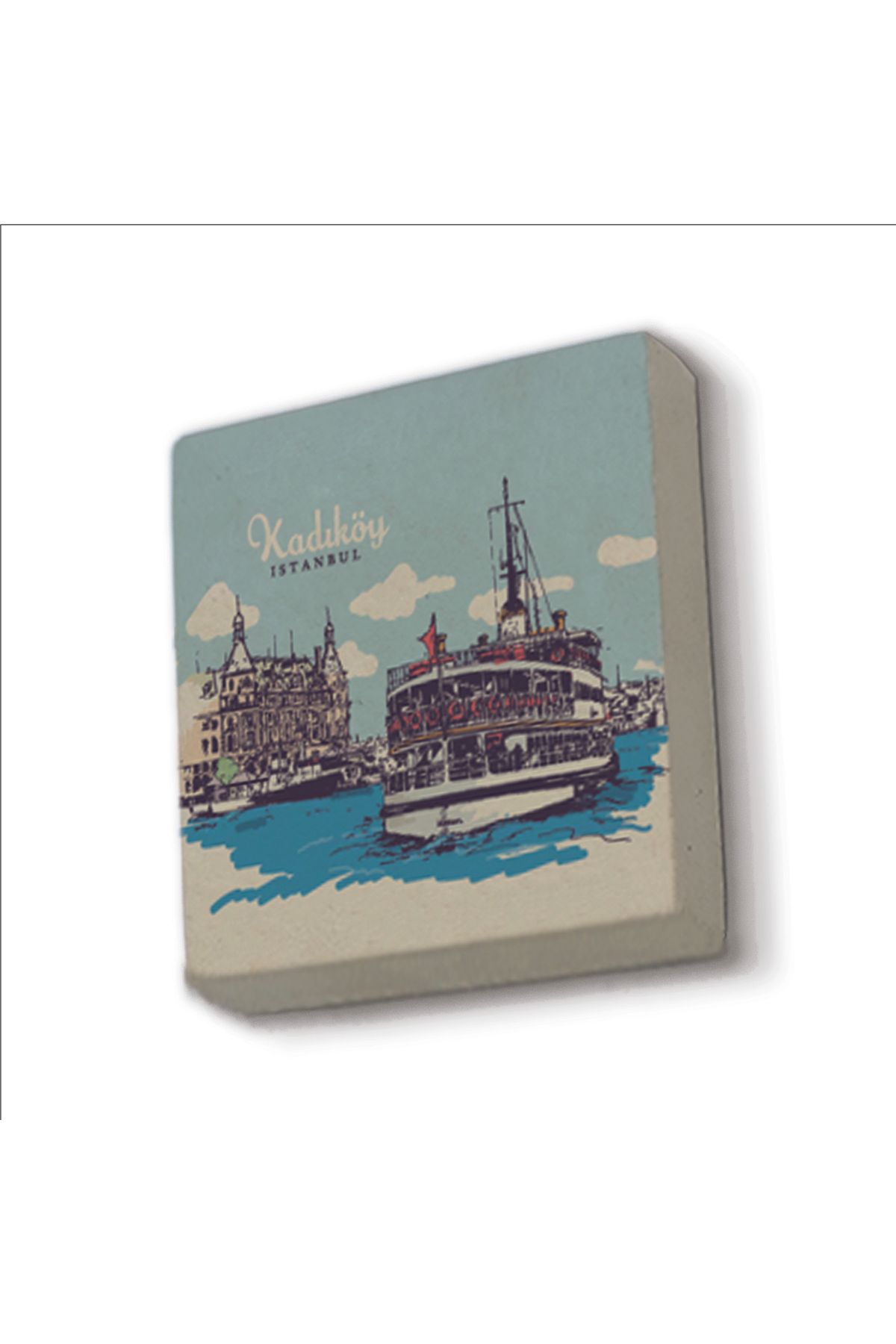 Sadrazam Kadıköy Vapuru Baskılı Doğaltaş Magnet (5 X 5 KRT-35)