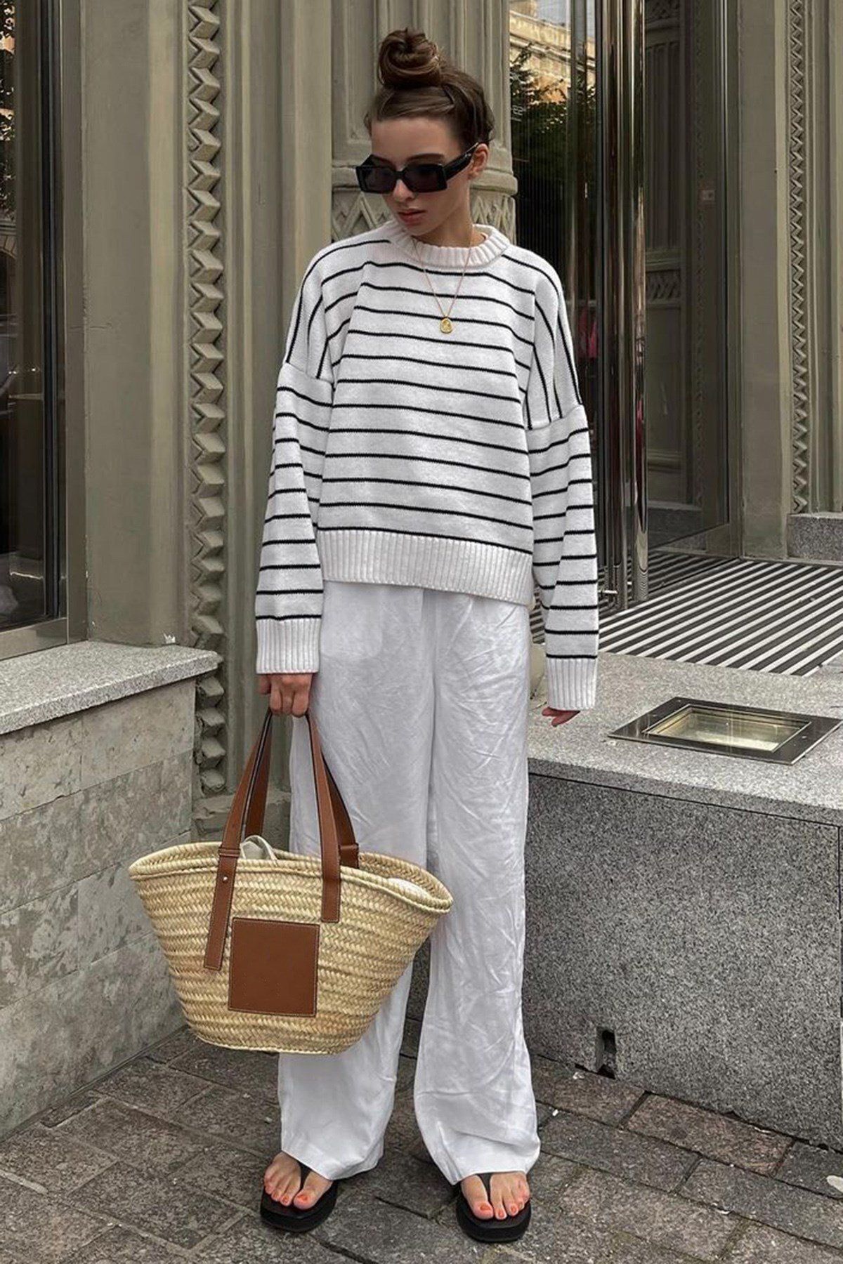 KURGAN TEKSTİL-Women's Crew Neck Striped Oversize Knitwear Sweater 4