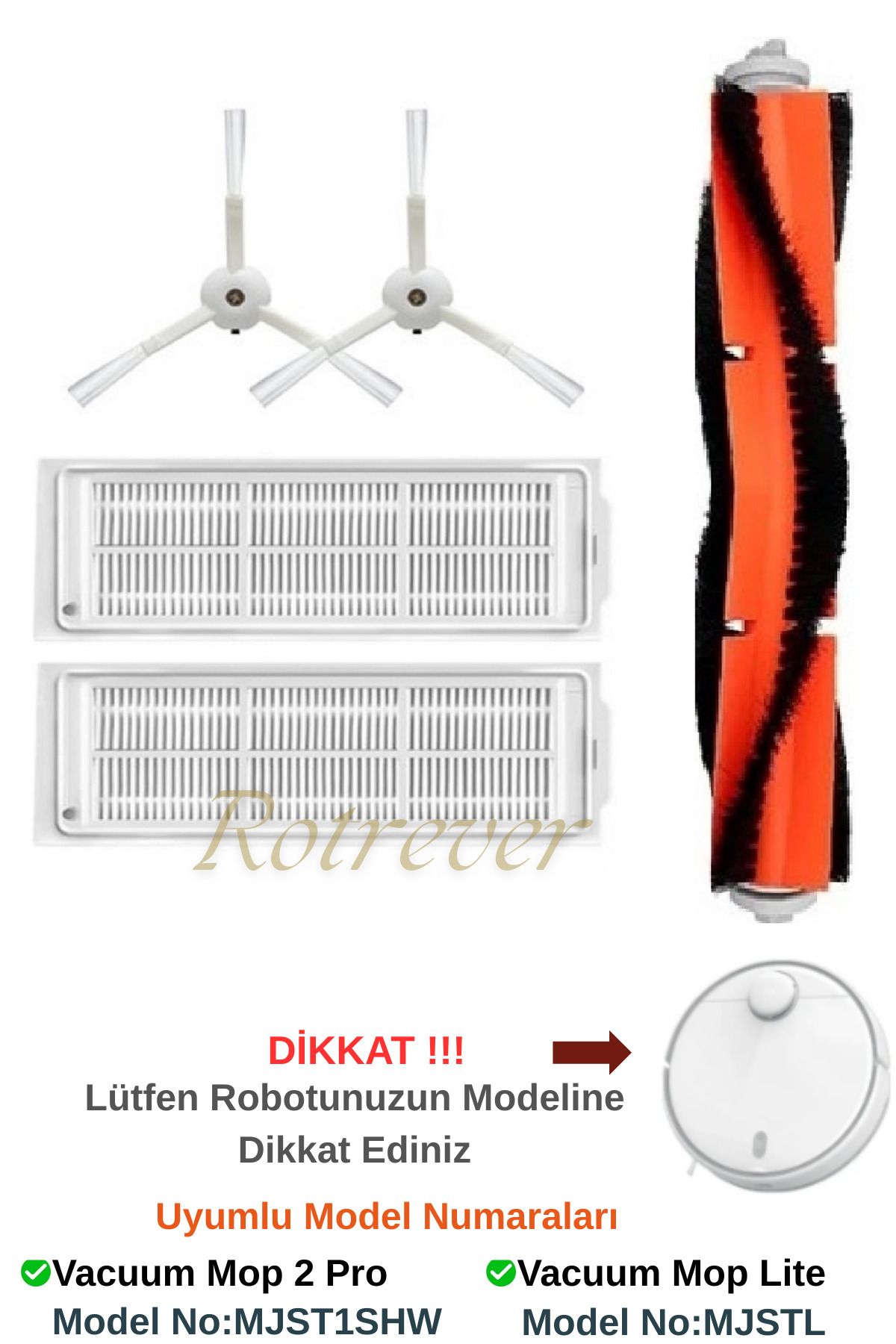 RotRever Xiaomi Vacuum Mop 2 Pro (MJST1SHW*Model No Dikkat) Robot Süpürge Uyumlu Beyaz 5 li Yedek Parça Set