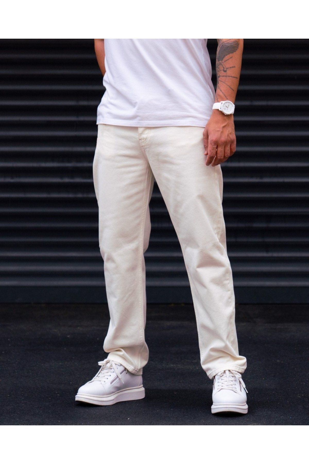 DORAJEANS ERKEK BEYAZ YIKAMALI BAGGY FİT PANTOLON