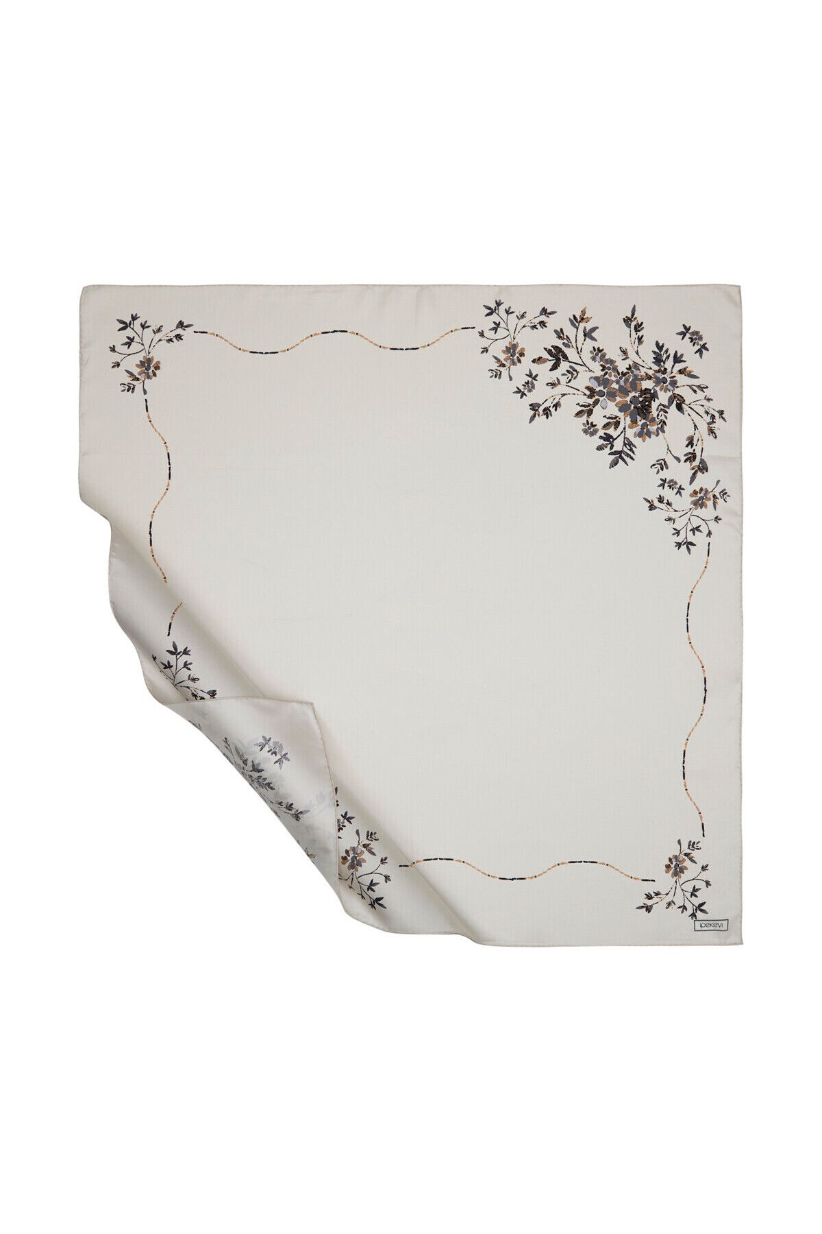 ipekevi Krem Bej Vintage Frame Tivil İpek Eşarp - 1253