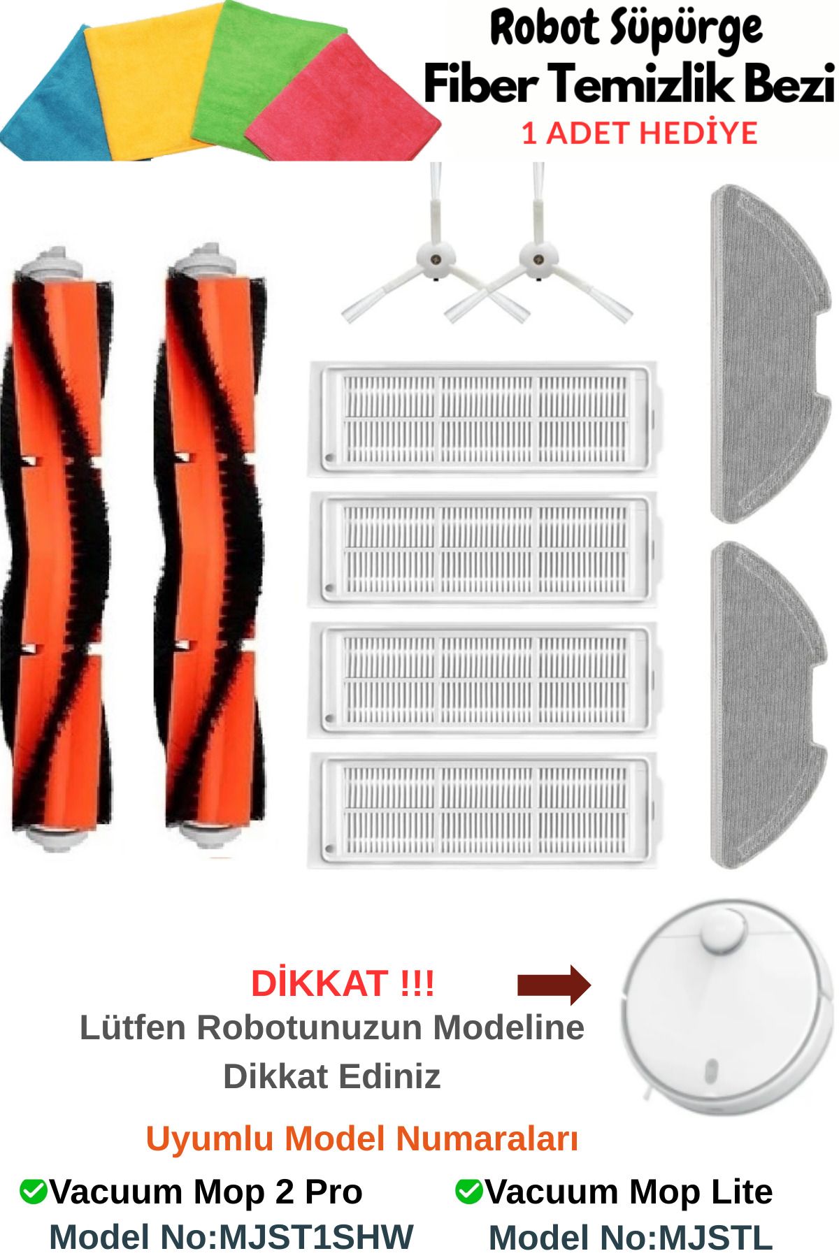 Xiaomi Vacuum Mop 2 Pro (MJST1SHW*Model No Dikkat) Robot Süpürge Uyumlu Hepa Filtre,Fırça Yedek Parça Seti
