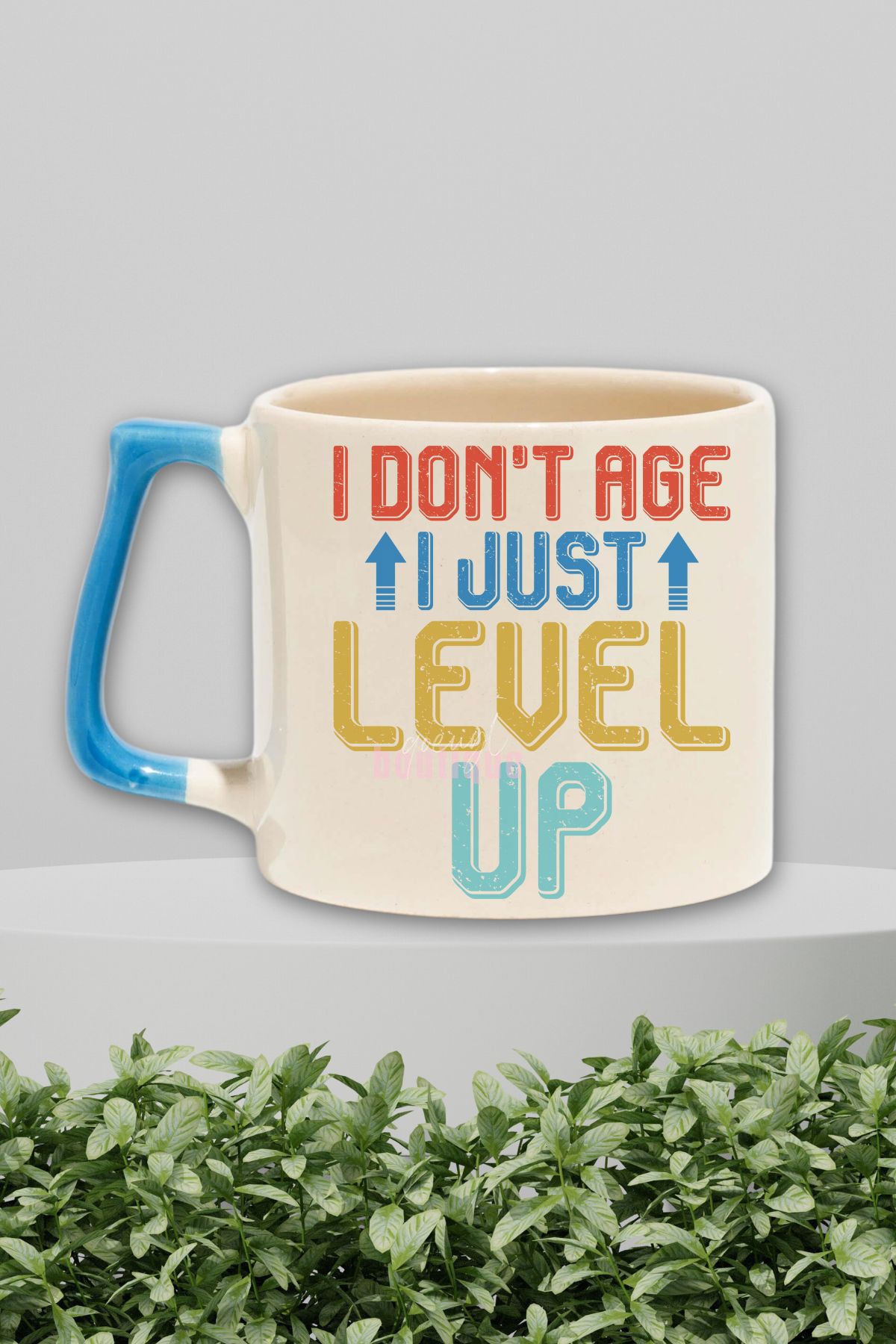 qoeuyl boutique "I Don't Age I Just Level Up" Esprili Gamer Arkadaşa Doğum Günü Hediye Mavi Kulplu Kupa Bardak