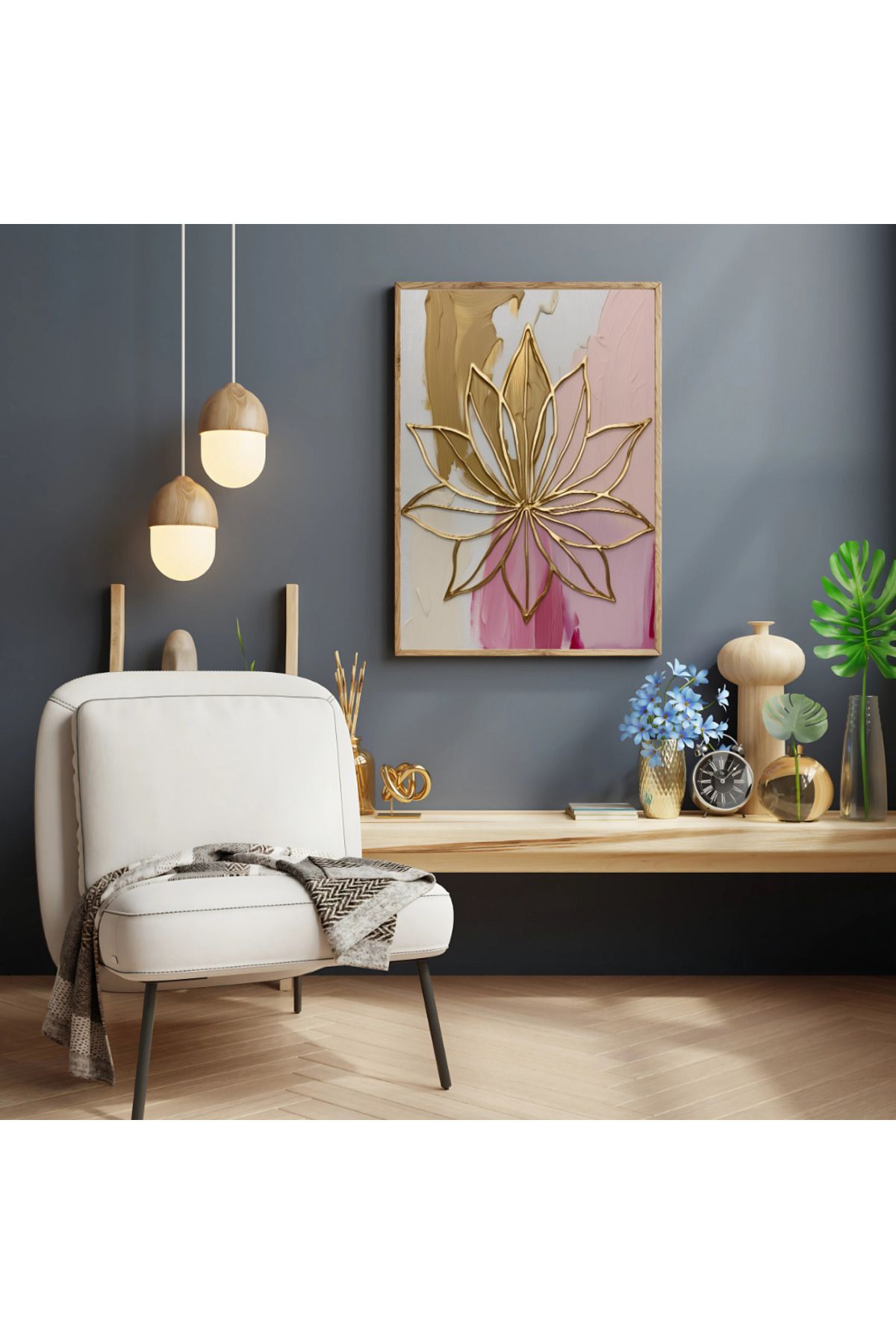 AlpiLeo Yağlıboya Görünümlü LOTUS Çiçeği 2 Tablo | Ahşap Tablo | Ev Ofis Çeyizlik Duvar Dekoru