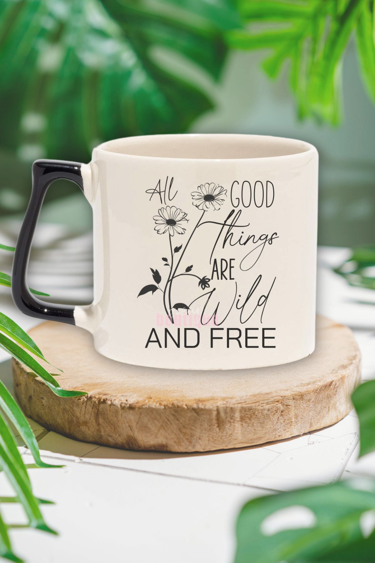 qoeuyl boutique "All good things are wild and free" Vahşi Özgür Arkadaşa Doğum Günü Hediye Siyah Kulplu Kupa Bardak