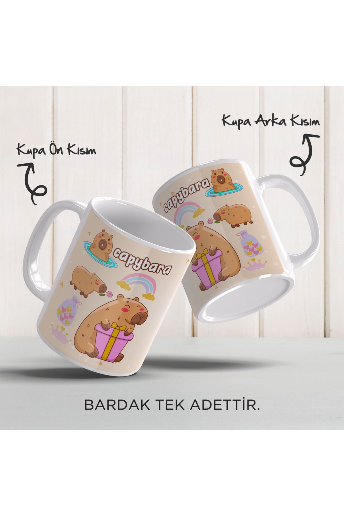 YELKOVAN TASARIM Capybara Temalı Sevimli Tasarım, Komik Hayvan Çizimli, Renkli Porselen Kupa Bardak, Model-3