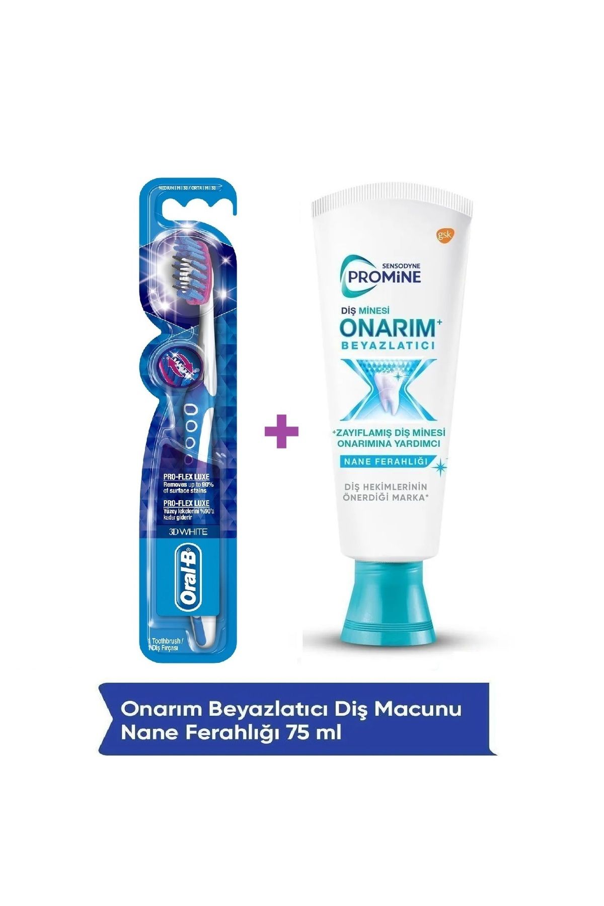Sensodyne Promine Onarım Beyazlatıcı 75ml Diş Macunu + Pro Flex 3D White Luxe Medium Diş Fırç